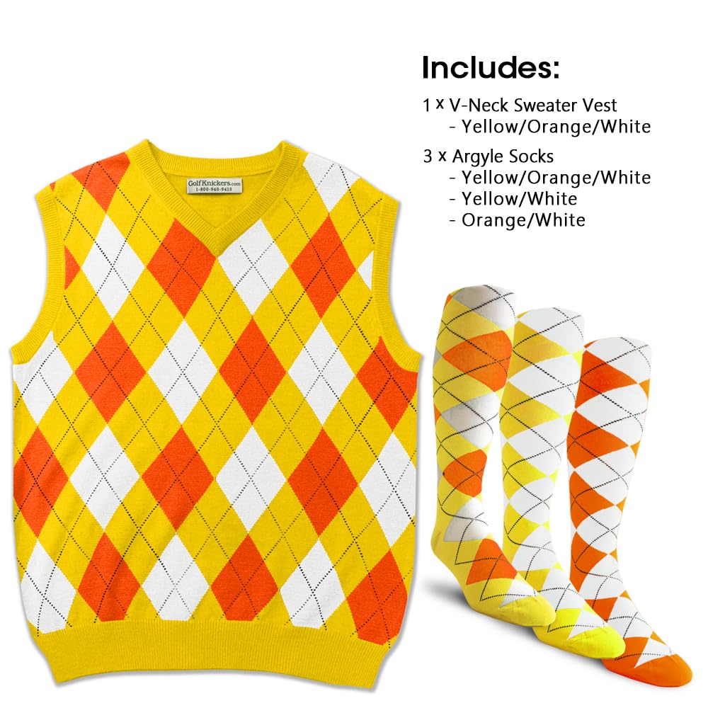 Men's Argyle Sweater Vest & 3-Pack Socks Set - Classic Pullover Golf Vest for Casual Wear & Sports - Perfect for Golfing, Office & Winter Outfits