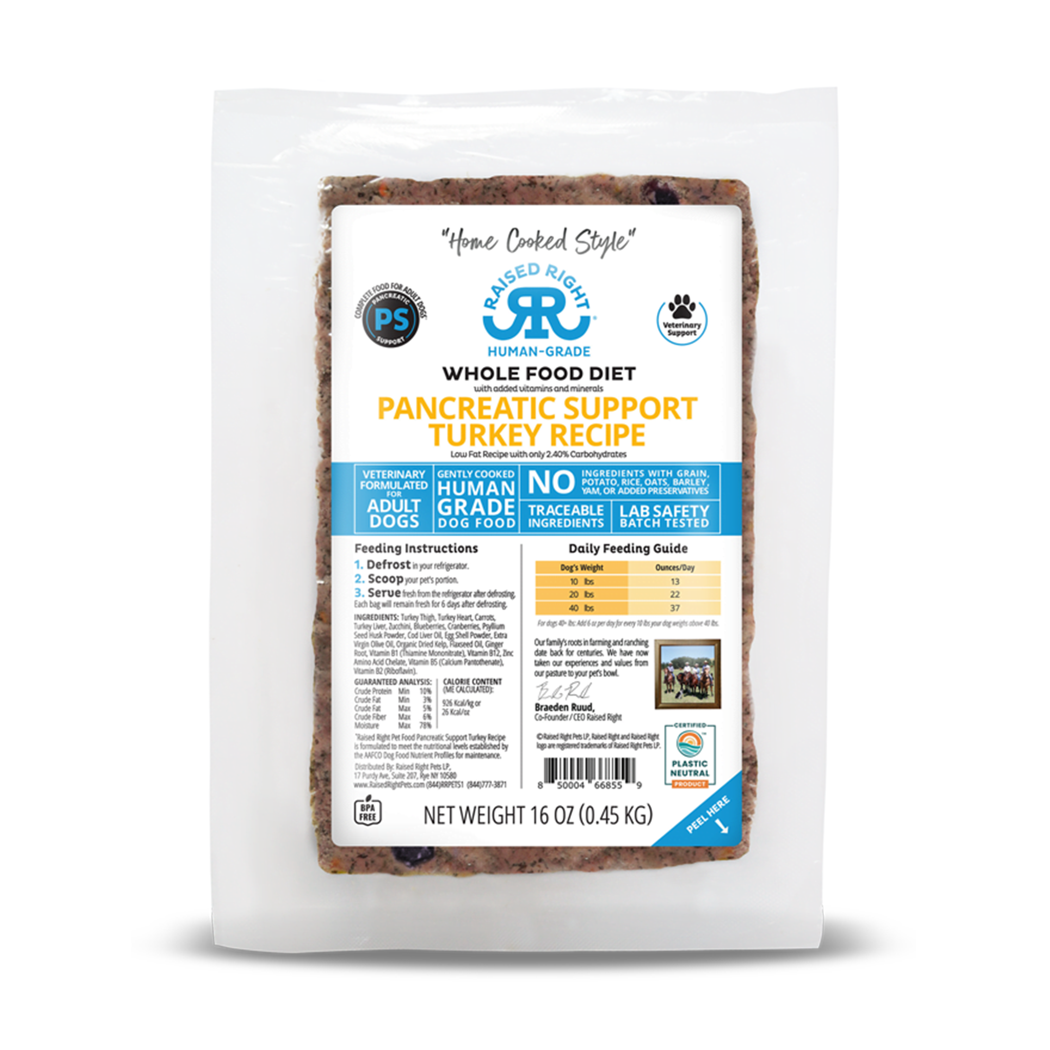 Raised Right Pancreas Support Adult Dog Food - Turkey Recipe for Digestive Health | Grain-Free & Natural Ingredients for Sensitive Stomach | Perfect for Dogs with Pancreatic Issues or Dietary Sensitivities