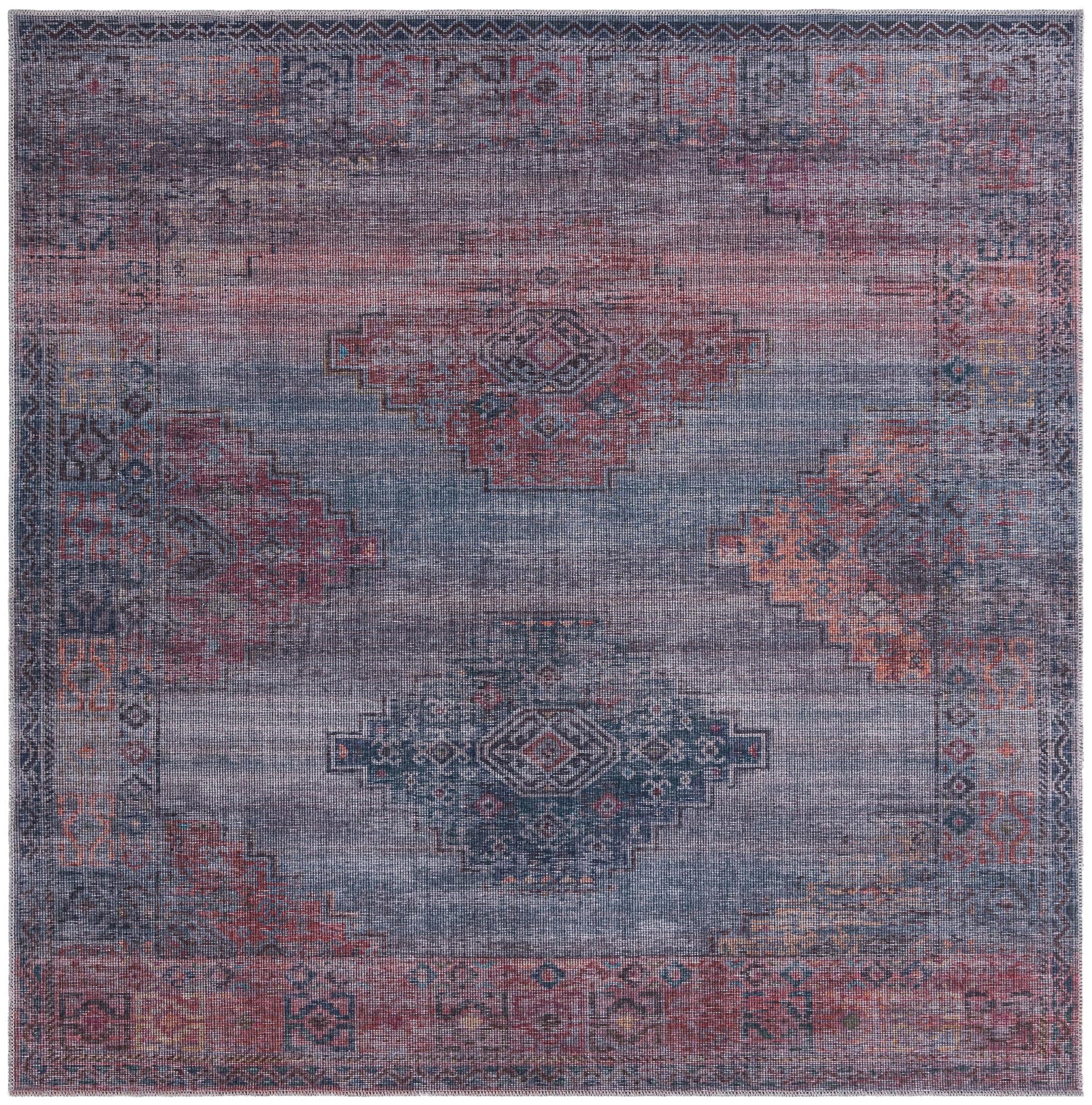 Sisu Collection Washable 8x8 Feet Square Blue Flatweave Rug - Machine Washable Indoor Outdoor Rug for Living Room, Kitchen, Entryway, Bedroom & High Traffic Areas | Durable & Stain Resistant Home Decor