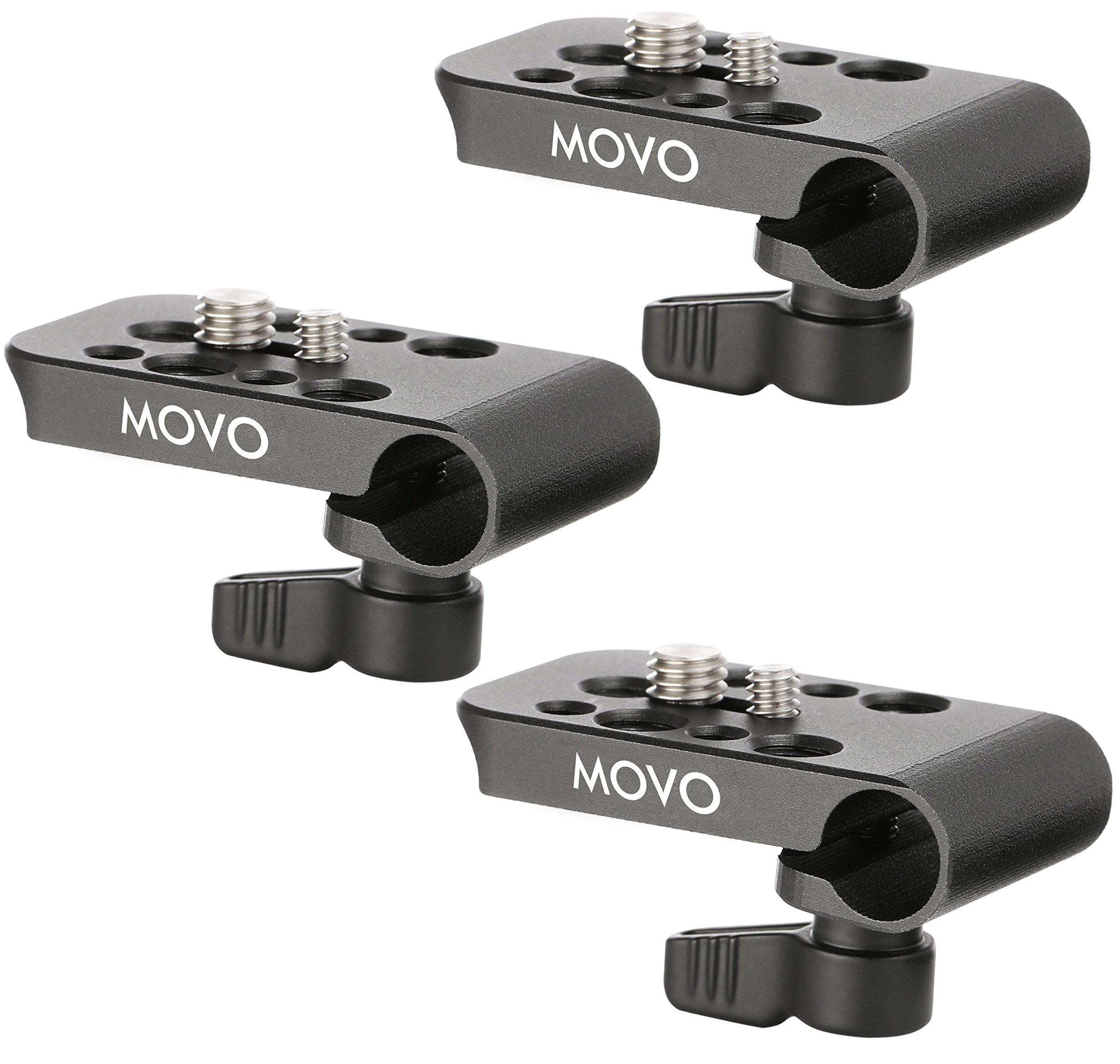 Movo CAB1000 15mm Modular Rod Clamp Adapter - 3 Pack for Mounting Cameras, Monitors & Recorders to Rigs with .25