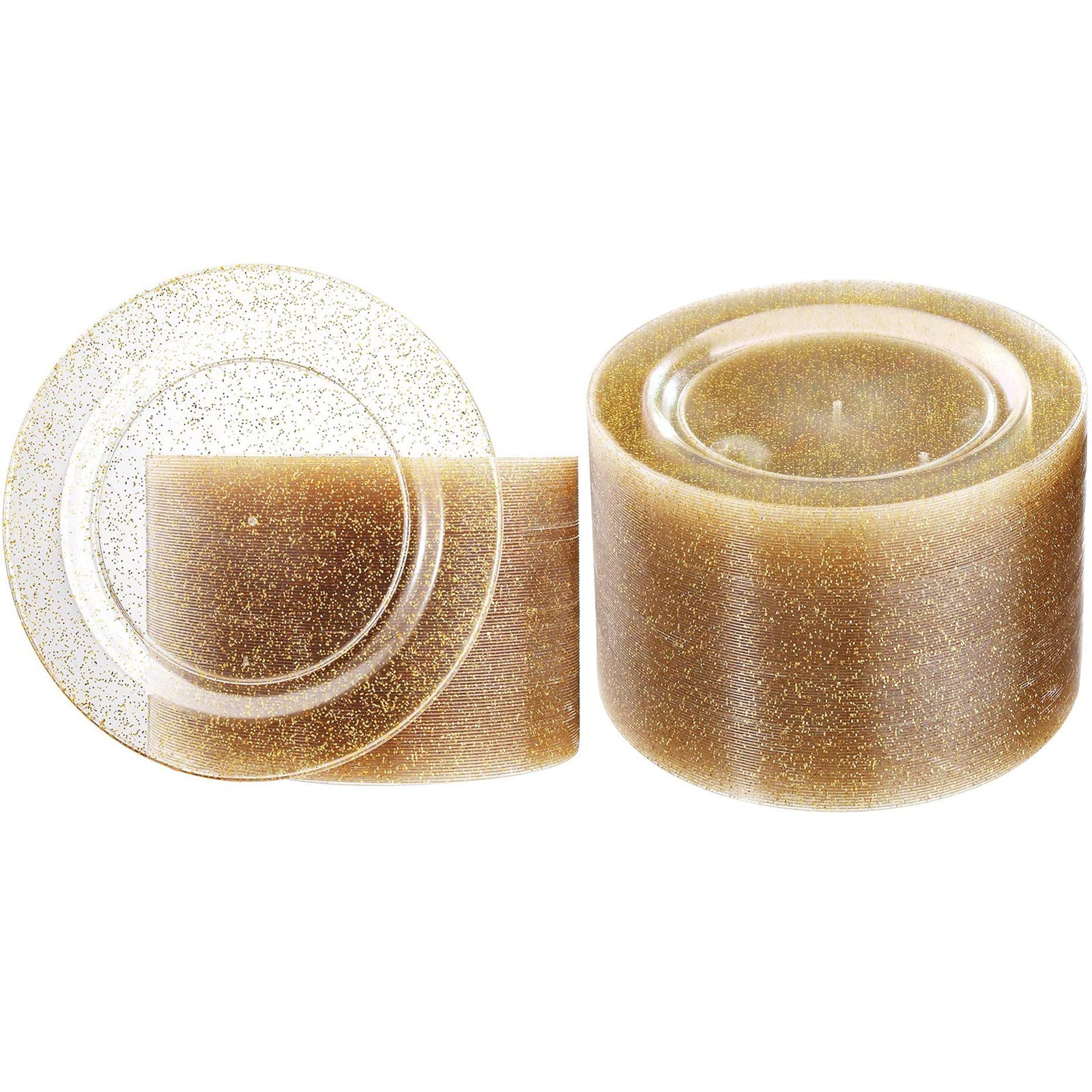Premium Gold Plastic Plates - 100 Pack Elegant Disposable Salad & Dessert Plates for Weddings, Parties, Events - Perfect for Catering, Buffets, and Special Occasions