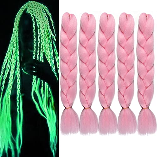 ItsUHair Pink Glow in the Dark Kanekalon Jumbo Box Braids Hair Extensions for Women - Perfect for Night Parties, Raves, and Halloween Costumes