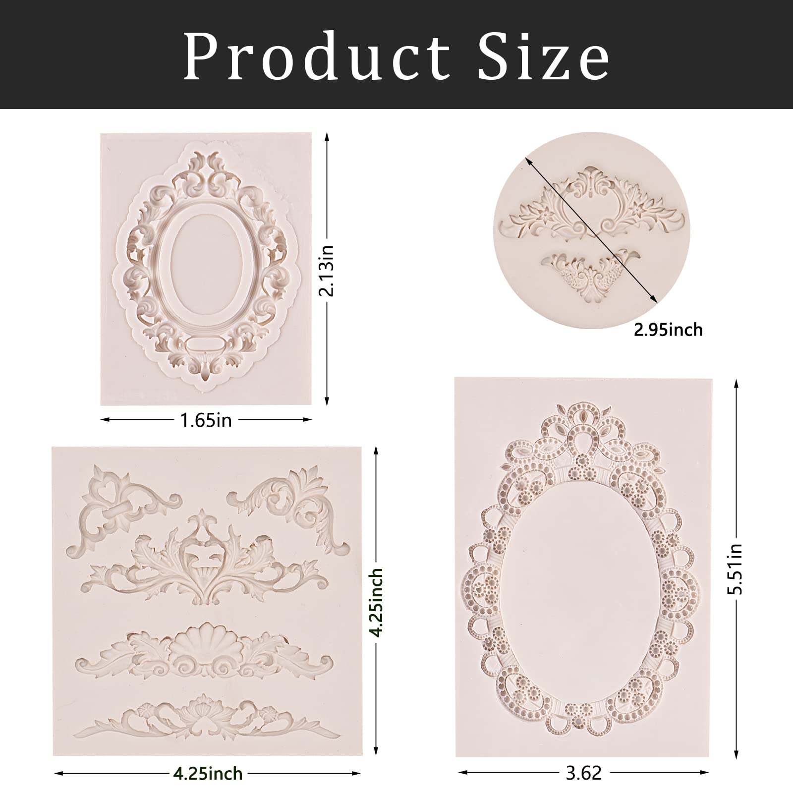 Baroque Style Silicone Molds Set of 4 - Royal Floral Embossed Fondant Molds for Cake, Cupcake, Cookie & Candy Decorating - Sugar Craft, Clay & Resin Molds - Perfect for Wedding, Halloween & DIY Crafts