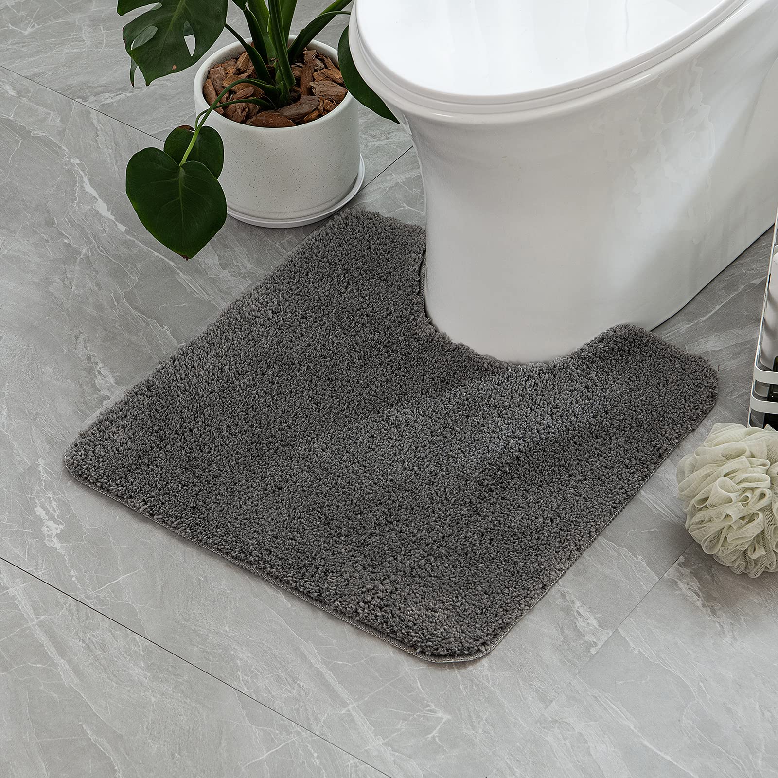 MIULEE Non-Slip U-Shaped Bathroom Rug - Super Absorbent Microfiber Toilet Mat, Soft & Cozy Shaggy Carpet for Bathroom (45x45cm, Grey) - Perfect for Bathroom Floor, Shower Area & Toilet Surround