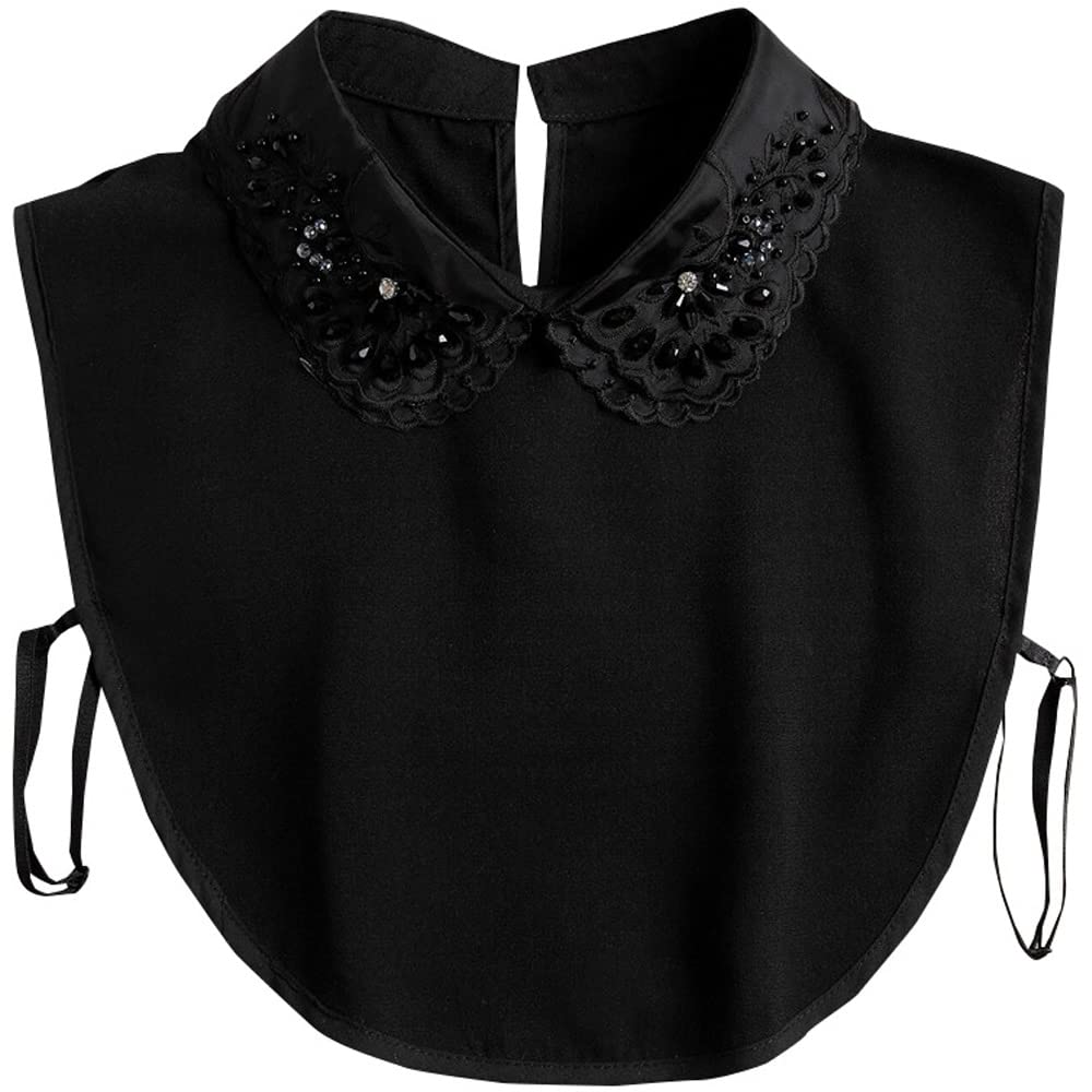 Elegant Detachable Fake Collar Blouse for Women & Girls - Floral Embroidery Lace Half Shirt - Perfect for Office Wear, Parties & Special Occasions