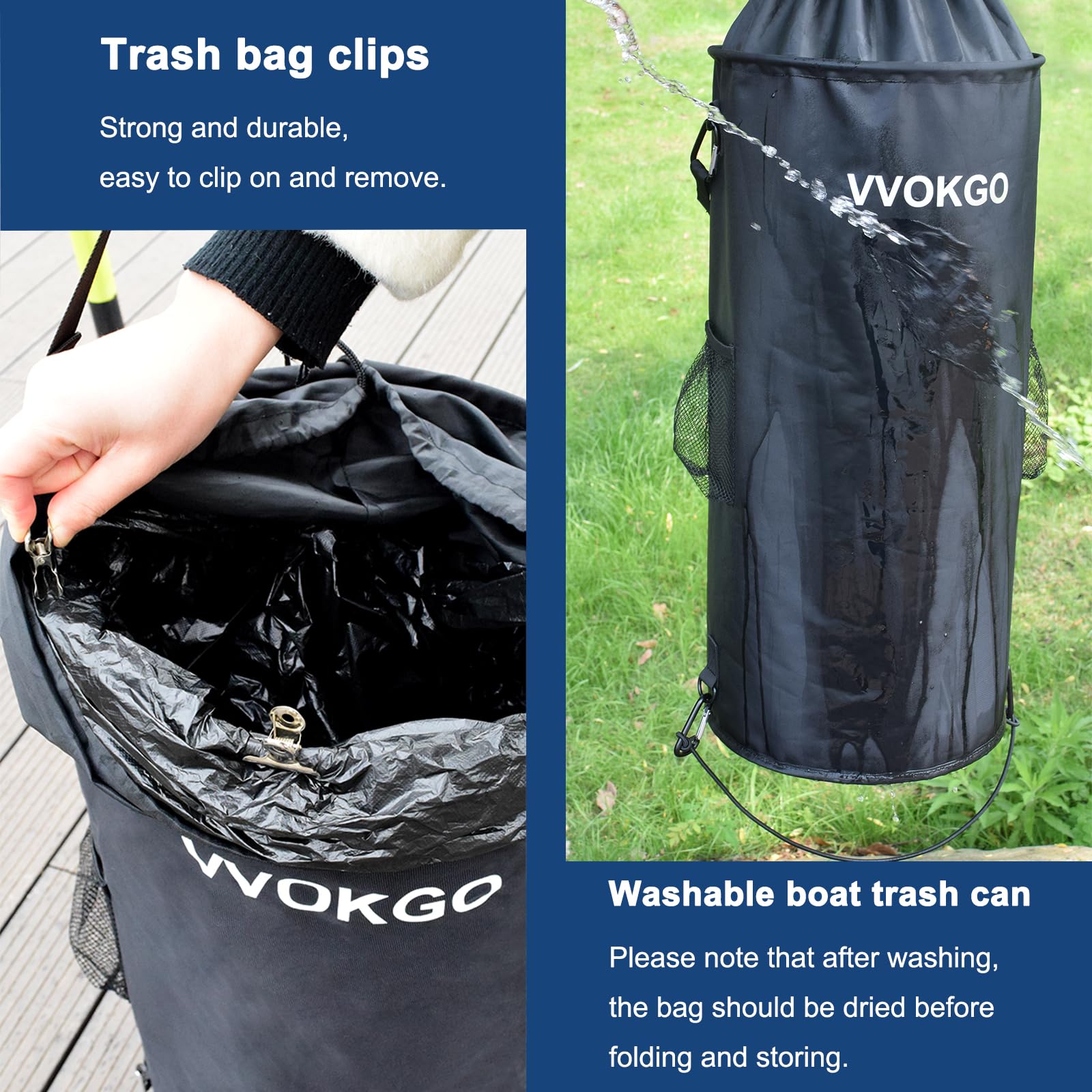 13 Gallon Collapsible Boat Trash Can with 50 Replacement Bags - 1000D Odor & Leak Proof Portable Garbage Storage for Pontoon Boats, Kayaks, RVs - Ideal for Fishing, Sandbar Trips & Marine Adventures