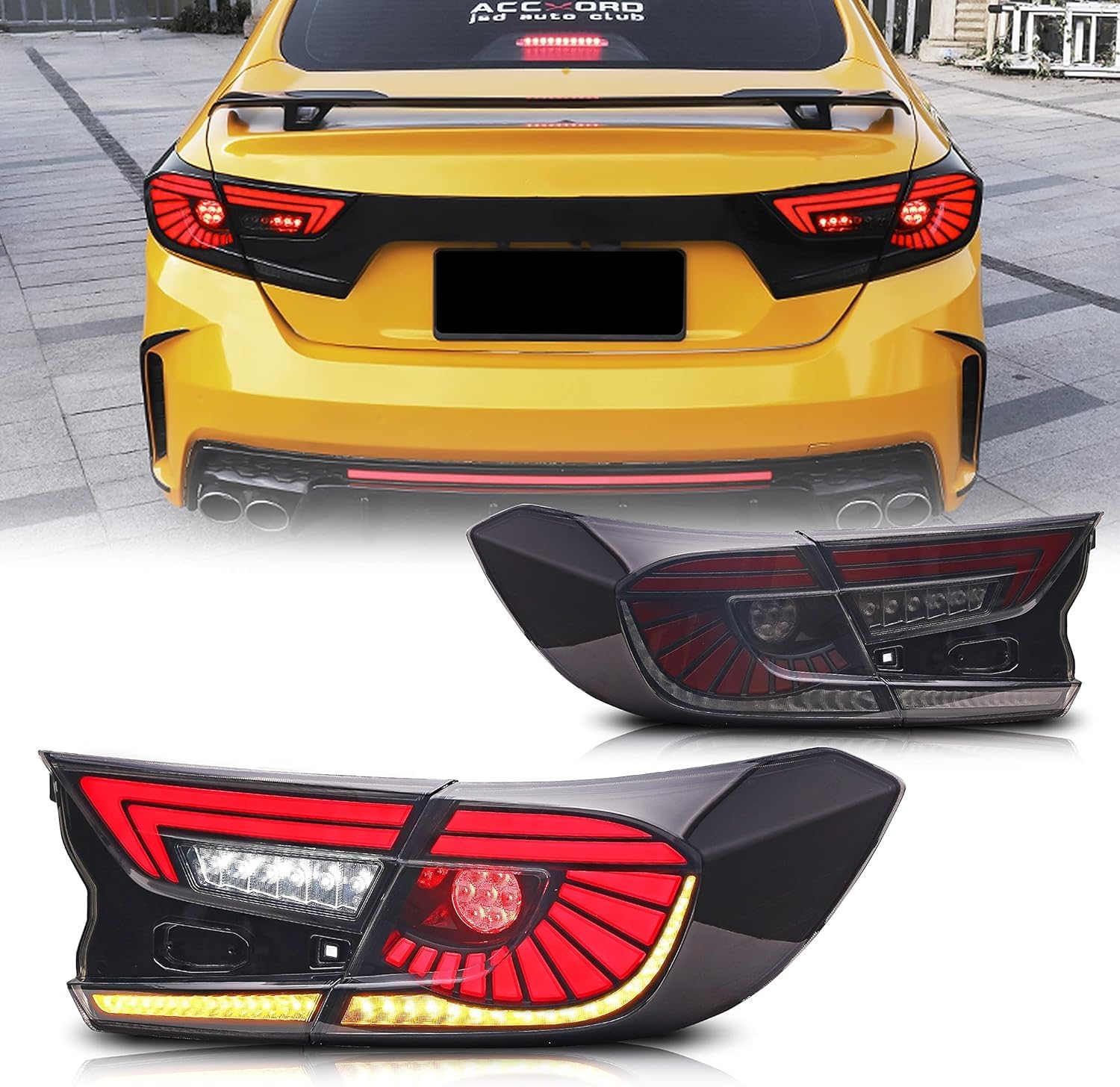 INGINUITY TIME LED Tail Lights for Honda Accord 10th Gen (2018-2022) - Smoked Sequential Turn Signal DRL Rear Lamp Assembly - Upgrade Your Car's Style & Safety at Night Driving