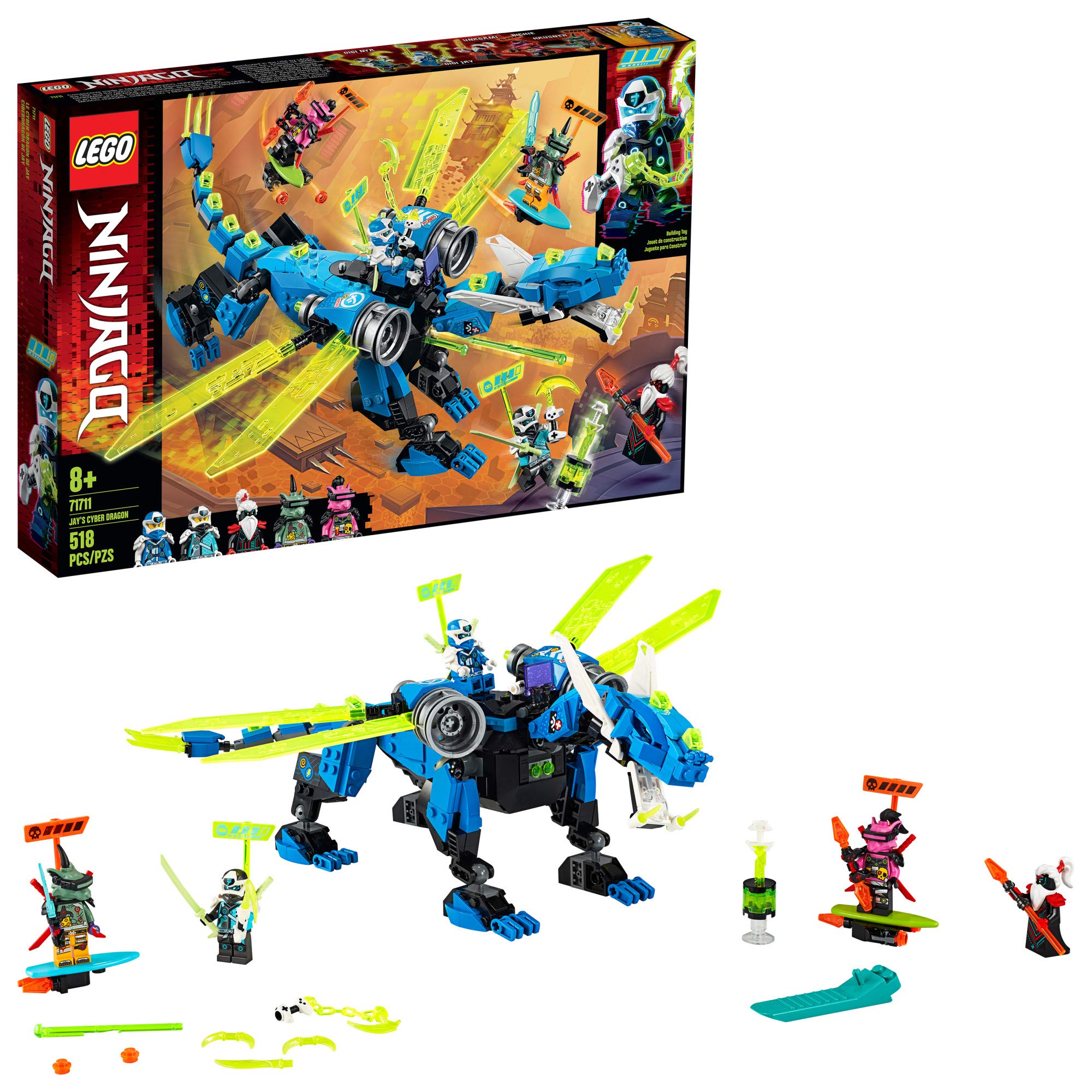 LEGO NINJAGO Jay’s Cyber Dragon 71711 Building Set - 518 Piece Ninja Action Toy Kit for Kids Ages 8+ | Creative Play & Collectible Gift for Dragon Lovers