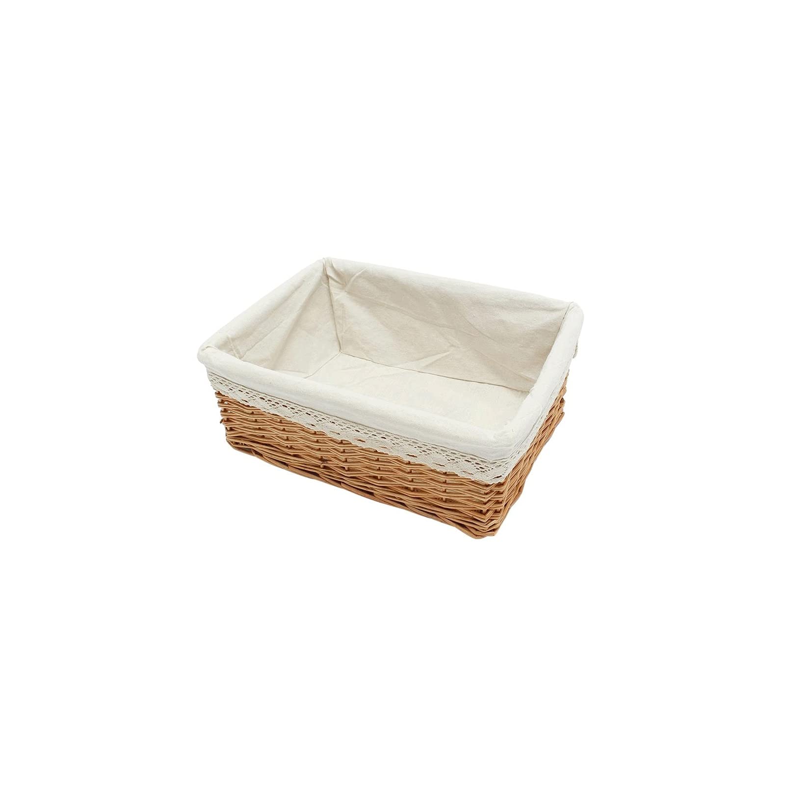 Multipurpose Rectangular Wicker Storage Basket with Removable Washable Liner - Willow Woven Storage Boxes for Home Organization, Nursery, Bathroom & Closet
