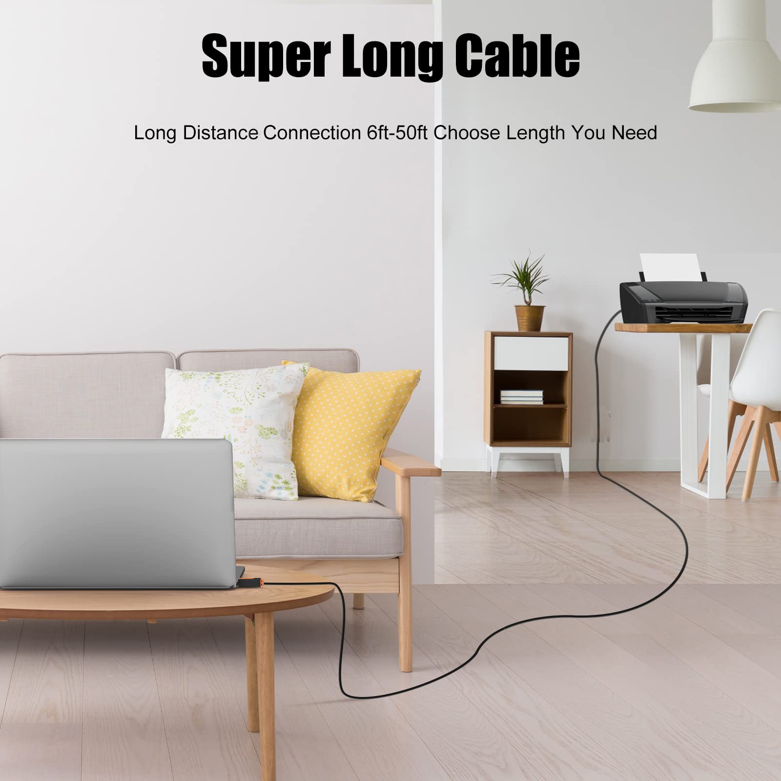 15ft USB 2.0 Printer Cable Type A to B Male - Compatible with HP, Canon, Epson, Dell, Samsung Printers & Scanners - Perfect for Home Office & Small Business Printing Needs