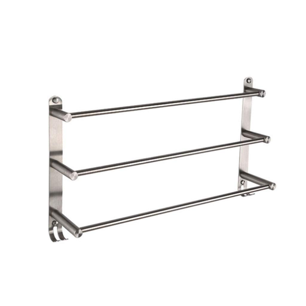 Stainless Steel Towel Bar - 3-Tier Wall Mounted Bathroom Towel Rack with Hooks (70cm) - Durable 304 Stainless Steel Towel Holder for Bath Towels, Hand Towels & Robes - Perfect for Bathroom, Spa, Laundry Room & Dorm Organization