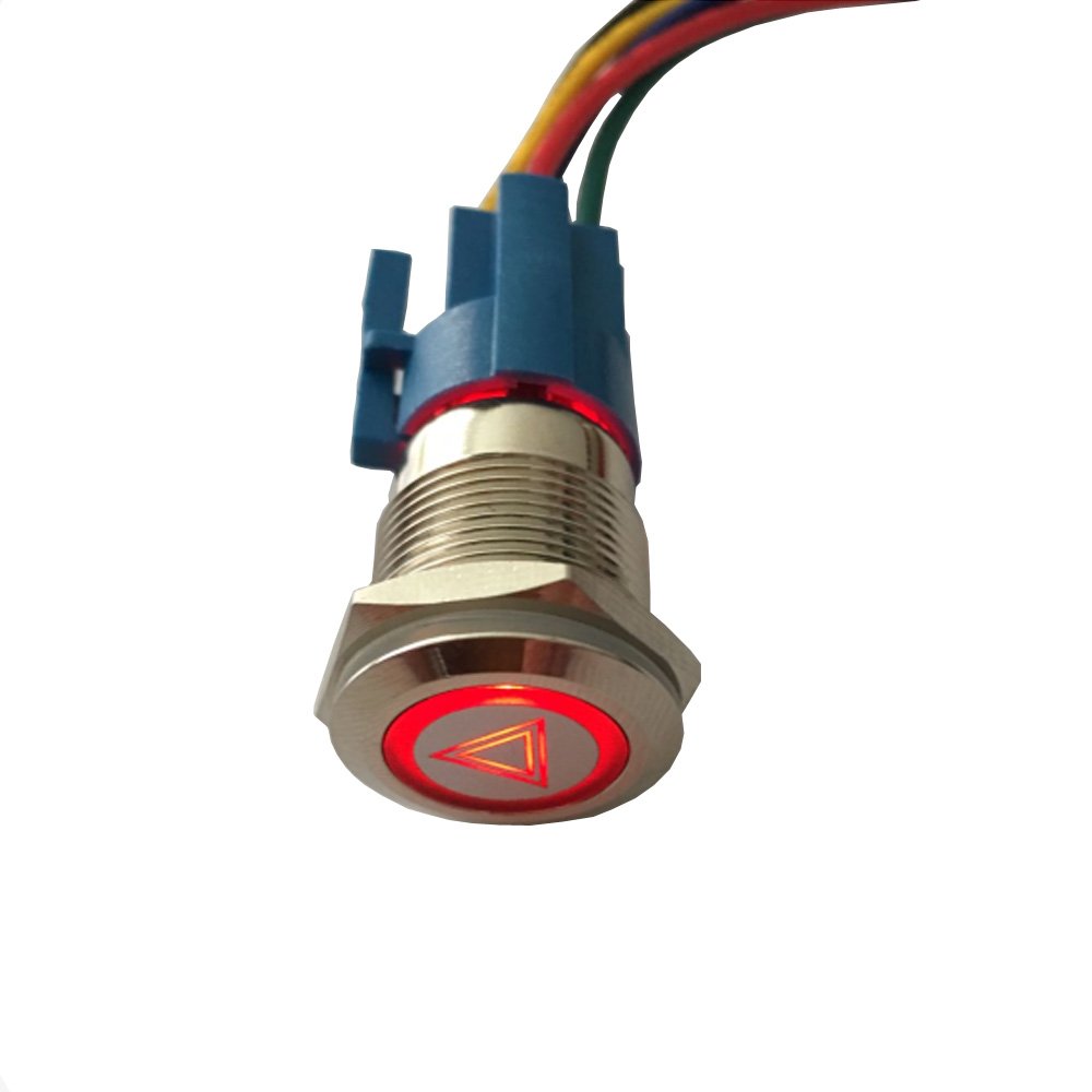 ESUPPORT 12V Car Emergency Hazard Warning Switch - Red LED Light Metal Toggle Button with 19mm Socket Plug | for Vehicle Dashboard, Emergency Lights & Safety Warning Systems