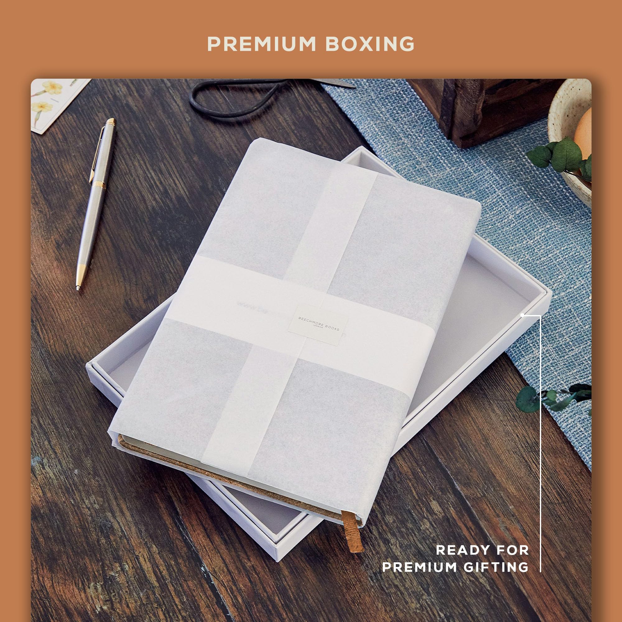 Premium BEECHMORE Lined Journal Notebook - 5.8 x 8.3 inch A5 Size, 160 Pages Hardcover Leather Writing Notebook for Women & Men, 120 GSM Thick Paper, Gift Box Included - Perfect for Work, School, Travel & Daily Journaling