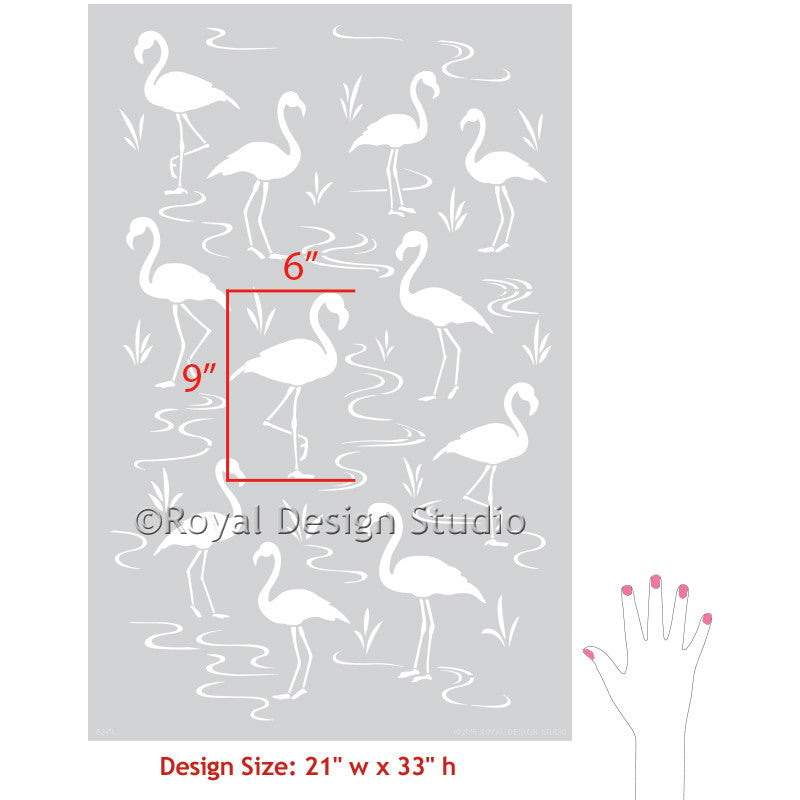 Flamingo Lagoon Wall Stencil - Tropical Flamingo Mural Template for DIY Home Decor, Nursery, Kids Room & Beach Themed Parties