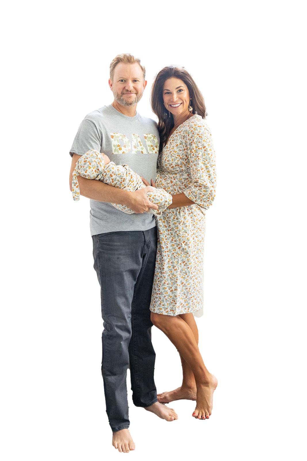 Baby Be Mine Maternity Nursing Robe, Newborn Swaddle Blanket & Daddy T-Shirt Set - Soft Hospital Delivery Gown for Mom & Baby Girl - Perfect for Breastfeeding, Skin-to-Skin Bonding & Newborn Photography