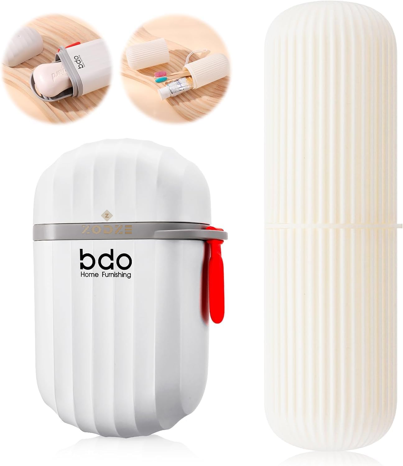 ZODZE Durable Waterproof Travel Soap Case with Toothbrush Holder - Portable Soap Box with Lid & Toothpaste Storage - Ideal for Camping, Outdoor Bathroom & Travel Accessories (Grey & Off White)