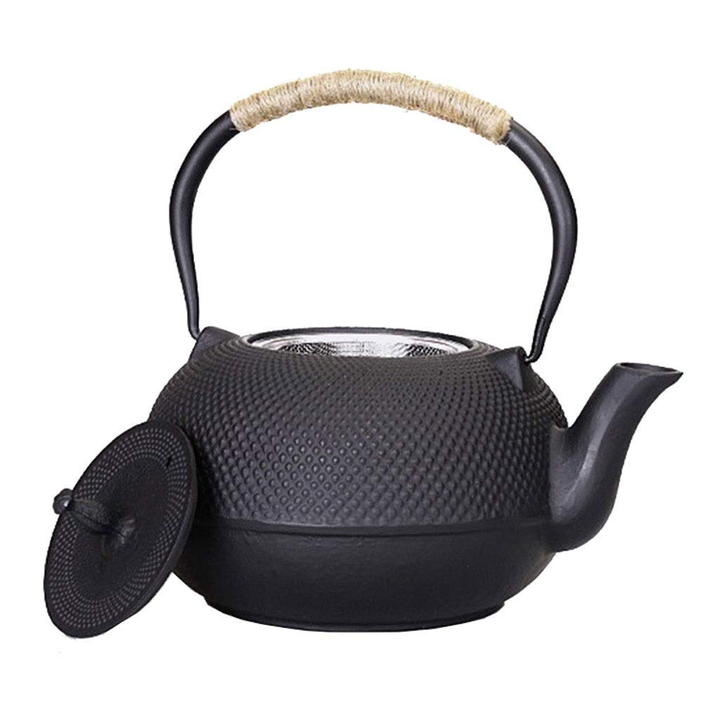 JHSHENGSHI 1.8L Cast Iron Teapot with Stainless Steel Infuser - Uncoated Ceramic Lined Oxidized Inner Wall - Large Japanese Style Tea Kettle Set for Loose Leaf Tea Brewing - Perfect for Home, Office or Tea Ceremony Use
