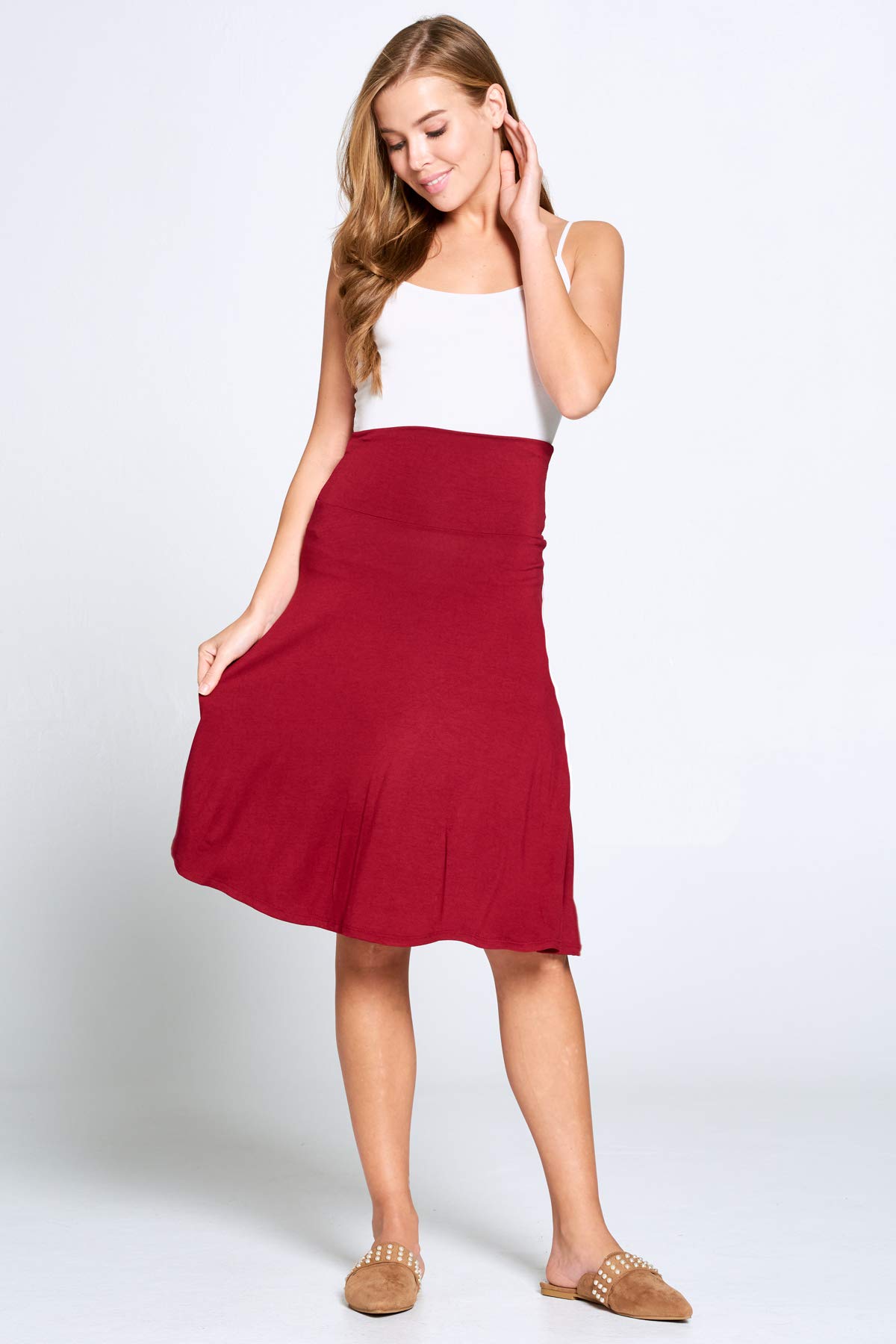 Popana Women's Casual Knee-Length A-Line Stretch Midi Skirt - Plus Size 8-20, Made in USA - Perfect for Work, Office & Everyday Wear