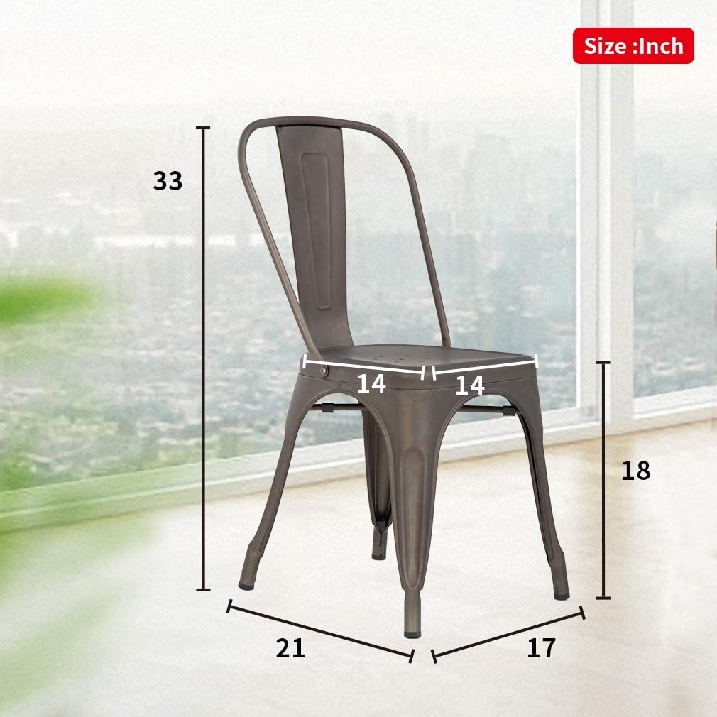 Tolix Style Metal Dining Chairs Set of 4 - 18 Inch Seat Height Indoor/Outdoor Stackable Patio & Restaurant Chairs with 330LBS Weight Capacity in Bronze Brown - Perfect for Bistros, Cafes, and Home Dining Areas