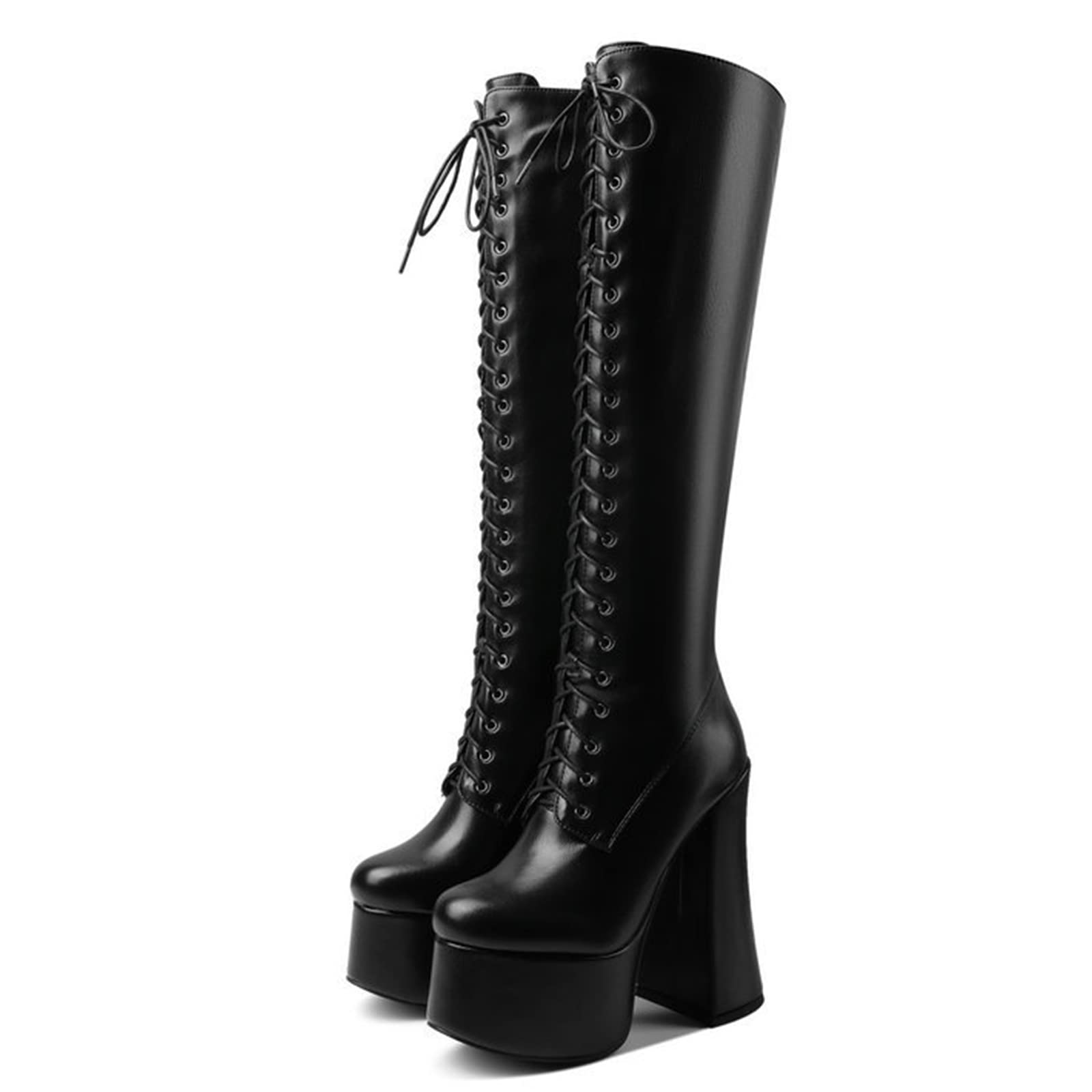 Stylish Women's Platform Lace Up Knee High Boots with Chunky Heels - Fashionable GOGO Boots for Women | Perfect for Casual Outfits, Parties & Night Out