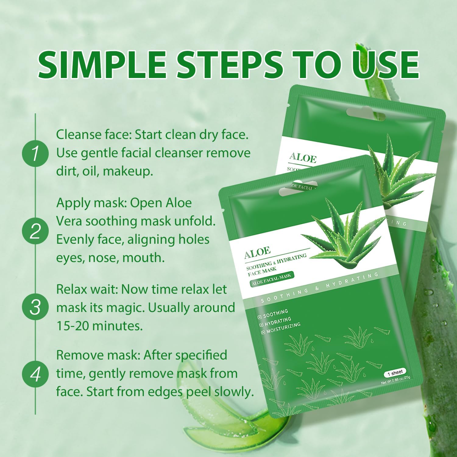 Aloe Vera Face Mask 10 Pack - Hydrating & Soothing for Dry, Oily, Sensitive Skin | Acne & Sun Care Relief