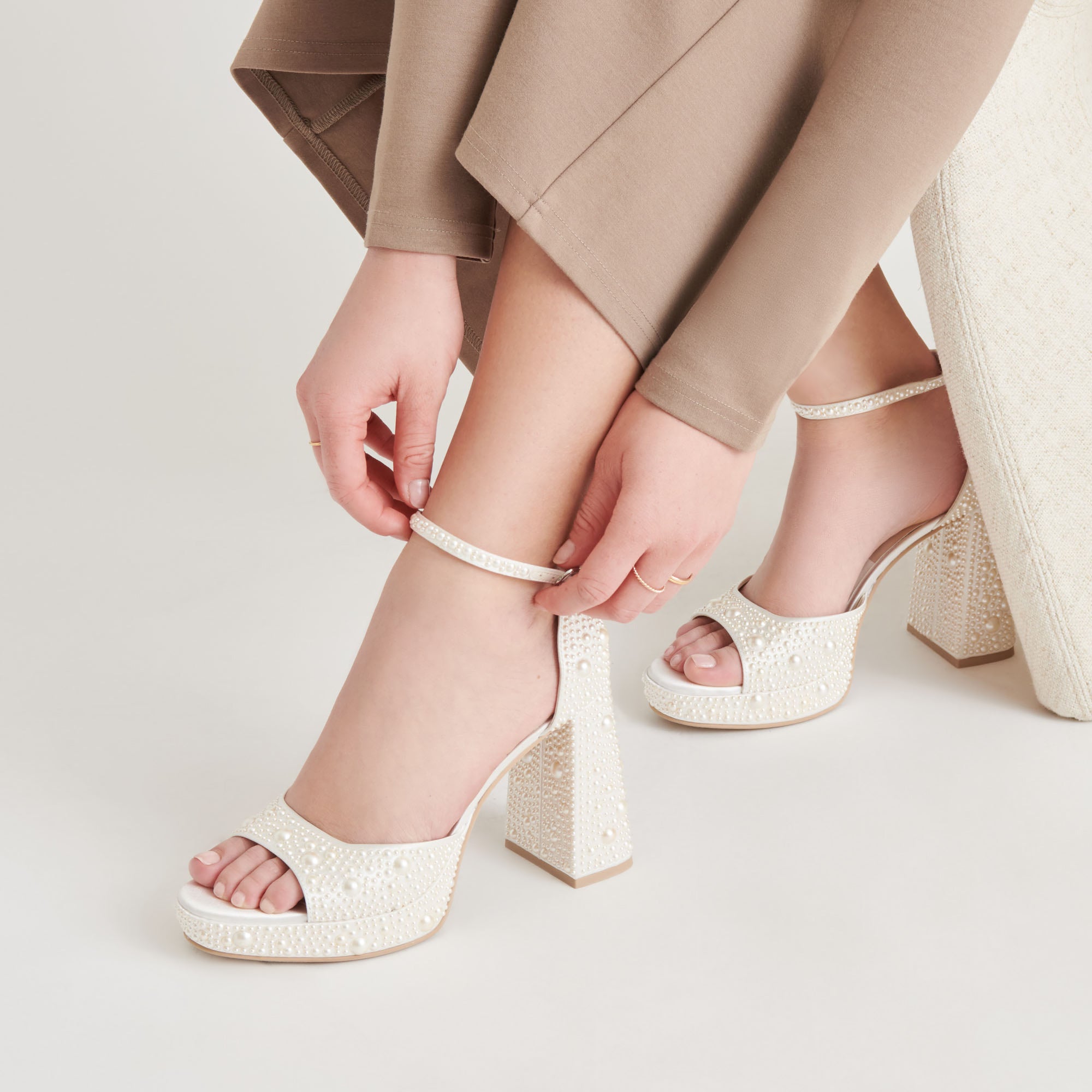 PANDRO Pearl Heels - True White Satin High Heels for Women | Elegant Wedding Shoes, Prom Night & Special Occasion Footwear