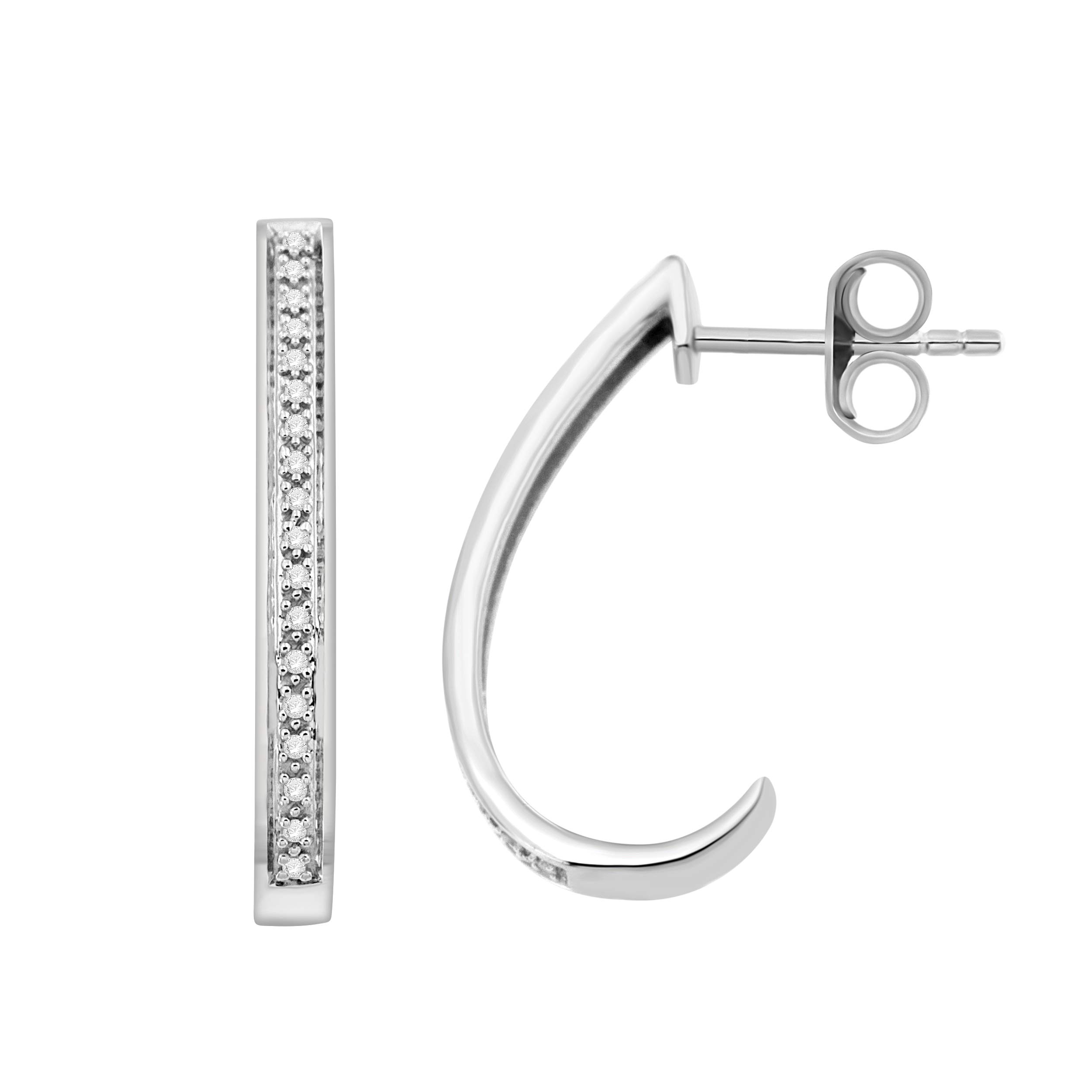 NATALIA DRAKE Sterling Silver 1/10 Cttw Diamond J Hoop Earrings for Women - Elegant Everyday Jewelry for Work & Special Occasions