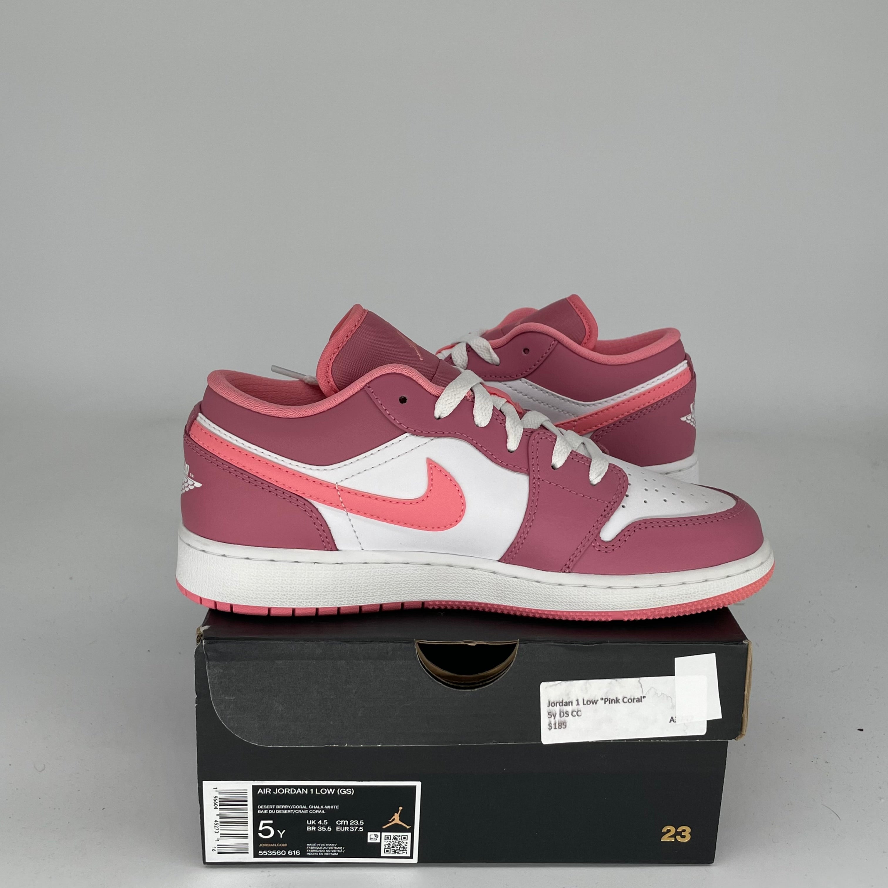 AIR JORDAN 1 LOW DESERT BERRY SIZE 5Y (553560-616) - Women's Sneakers for Casual Wear, Street Style & Basketball Fans