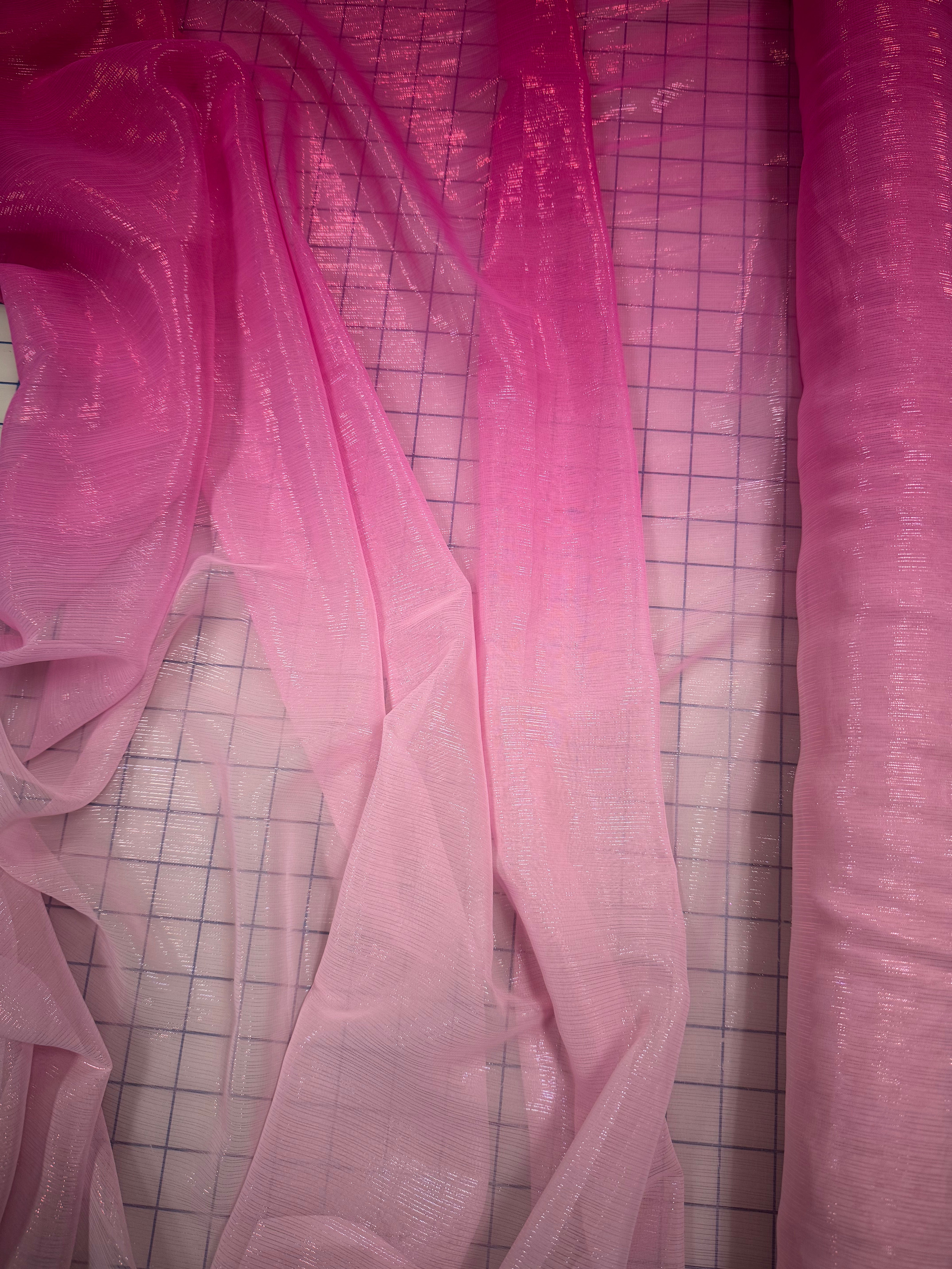 56 Inch Wide Pink Poly Chiffon Ombre Metallic Fabric - Perfect for DIY Dresses, Scarves & Home Decor Projects