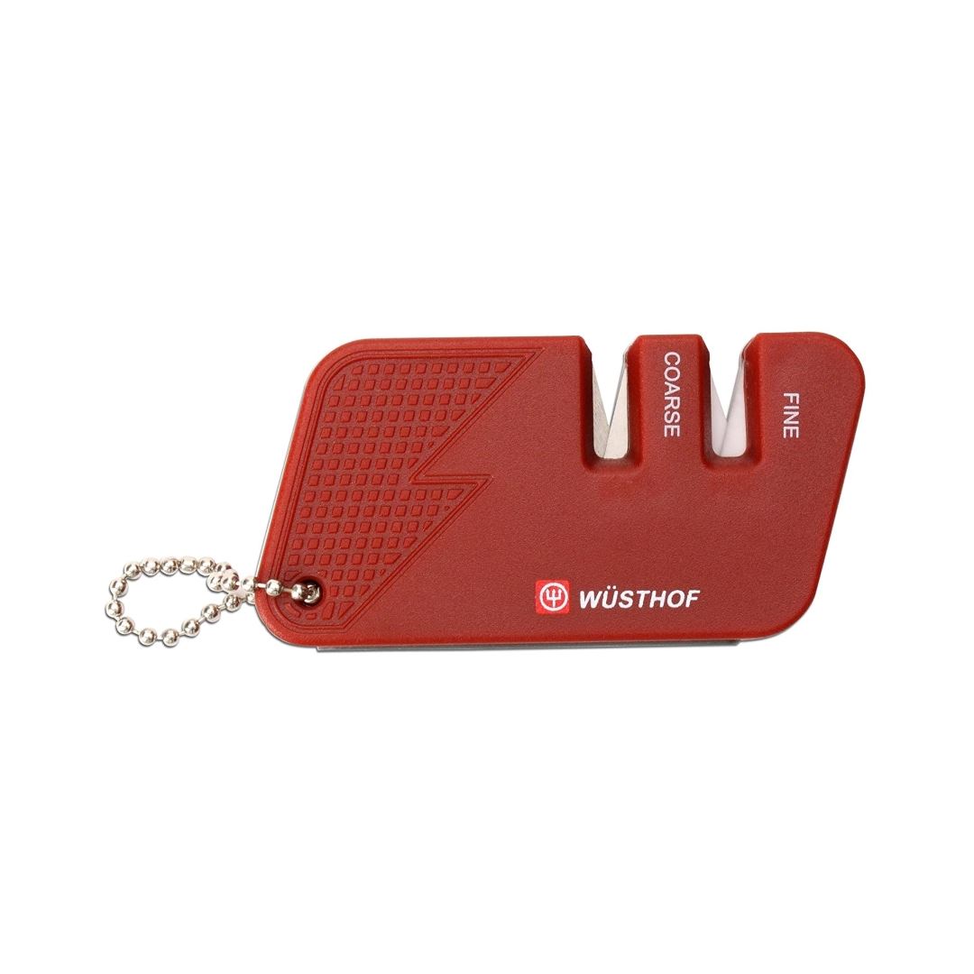 Wusthof Mini Pull Through Knife Sharpener - Compact & Efficient Knife Sharpening Tool for Kitchen, Camping, Travel | Red