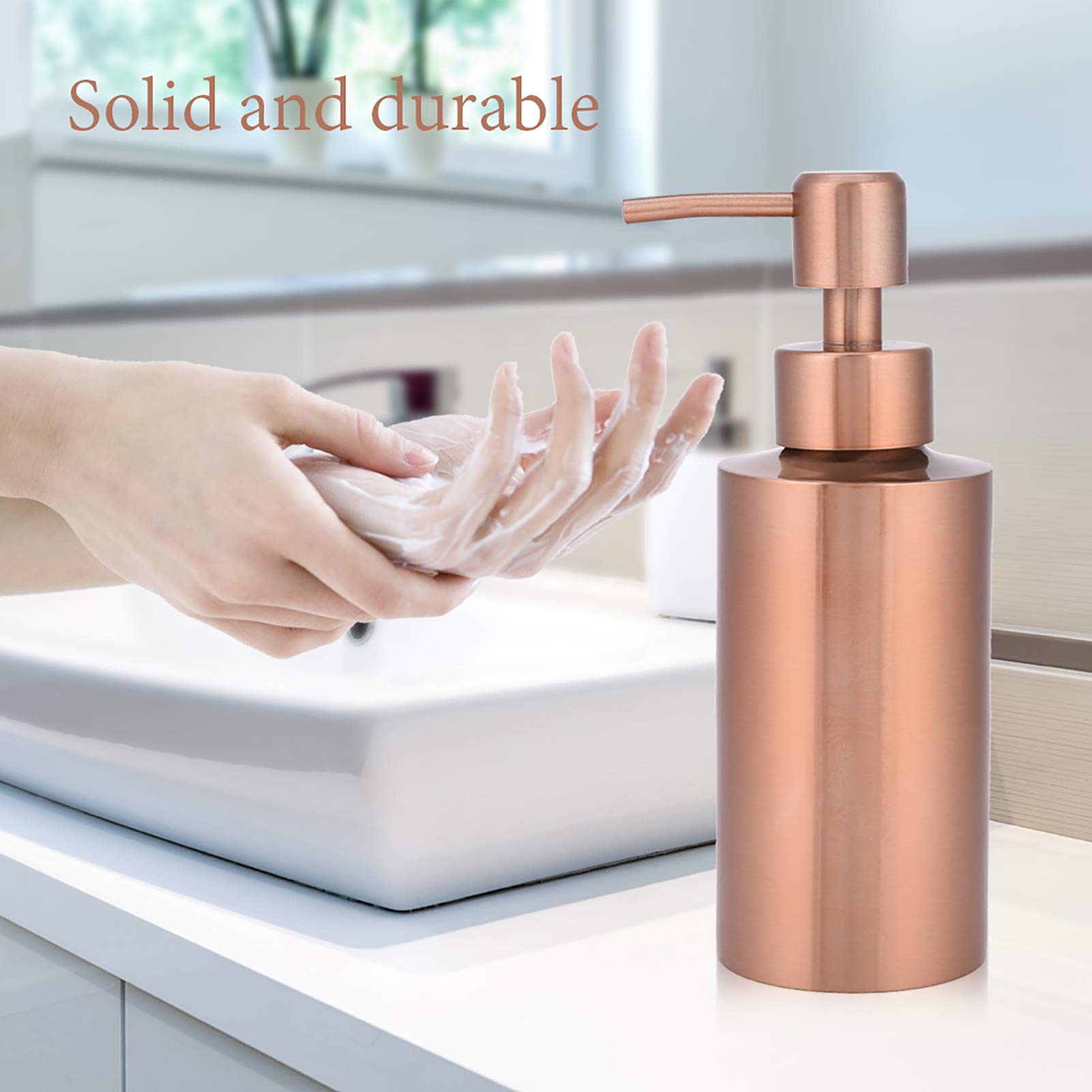 Nikou 250ml Stainless Steel Soap Dispenser - Elegant Rose Gold Hand Pump for Kitchen, Bathroom & Countertop | Perfect for Liquid Soap, Lotion & Hand Sanitizer | Modern Home & Office Decor