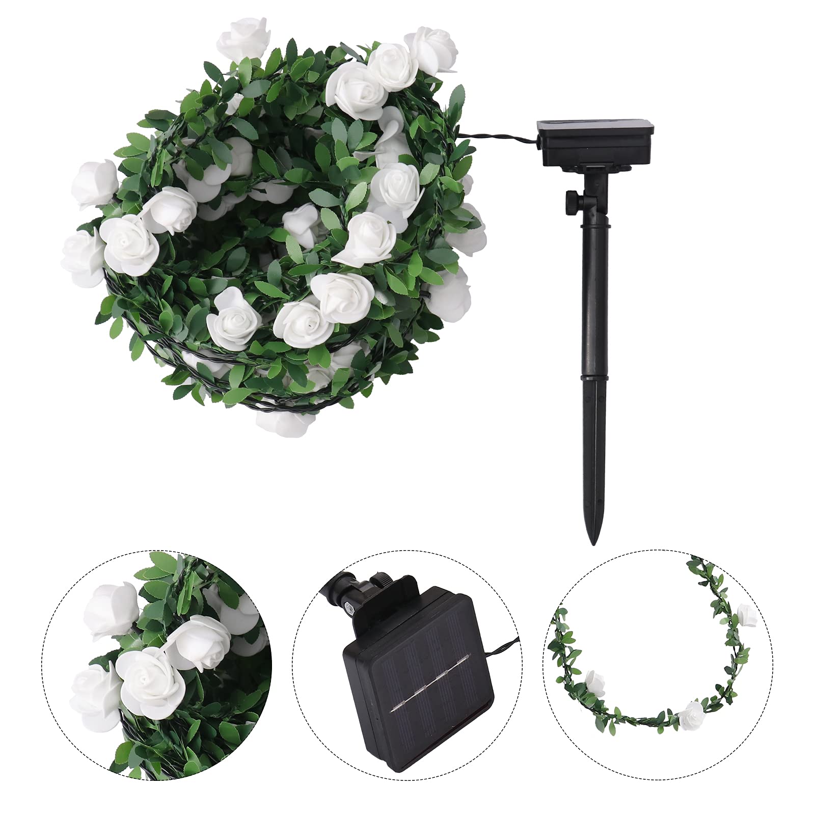 1 Set of 20ft LED Rose String Lights - Solar Powered Hanging Vine Lights with Warm White Glow for Garden, Patio, Wedding & Outdoor Decor