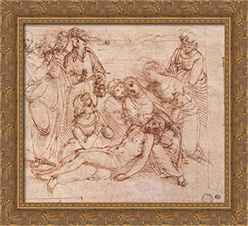 Raphael's Lamentation Over The Dead Christ - 22x20 Inch Gold Ornate Wood Framed Canvas Art - Religious Wall Decor for Church, Home & Office