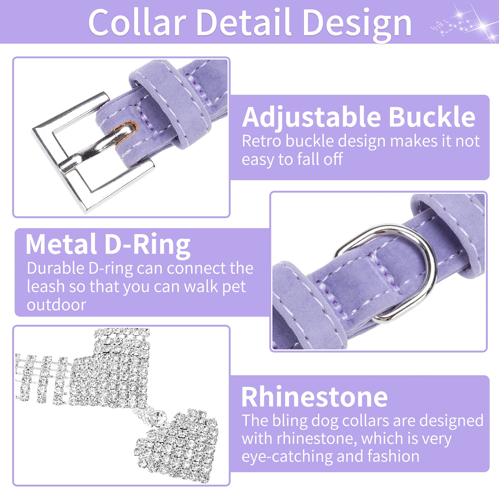 EXPAWLORER Sparkling Rhinestone Dog Collar - Soft Velvet Adjustable Pet Necklace for Small Medium Dogs & Cats | Elegant Purple Pet Accessory for Puppies, Girls & Boys | Perfect for Daily Walks, Pet Parties & Photo Shoots