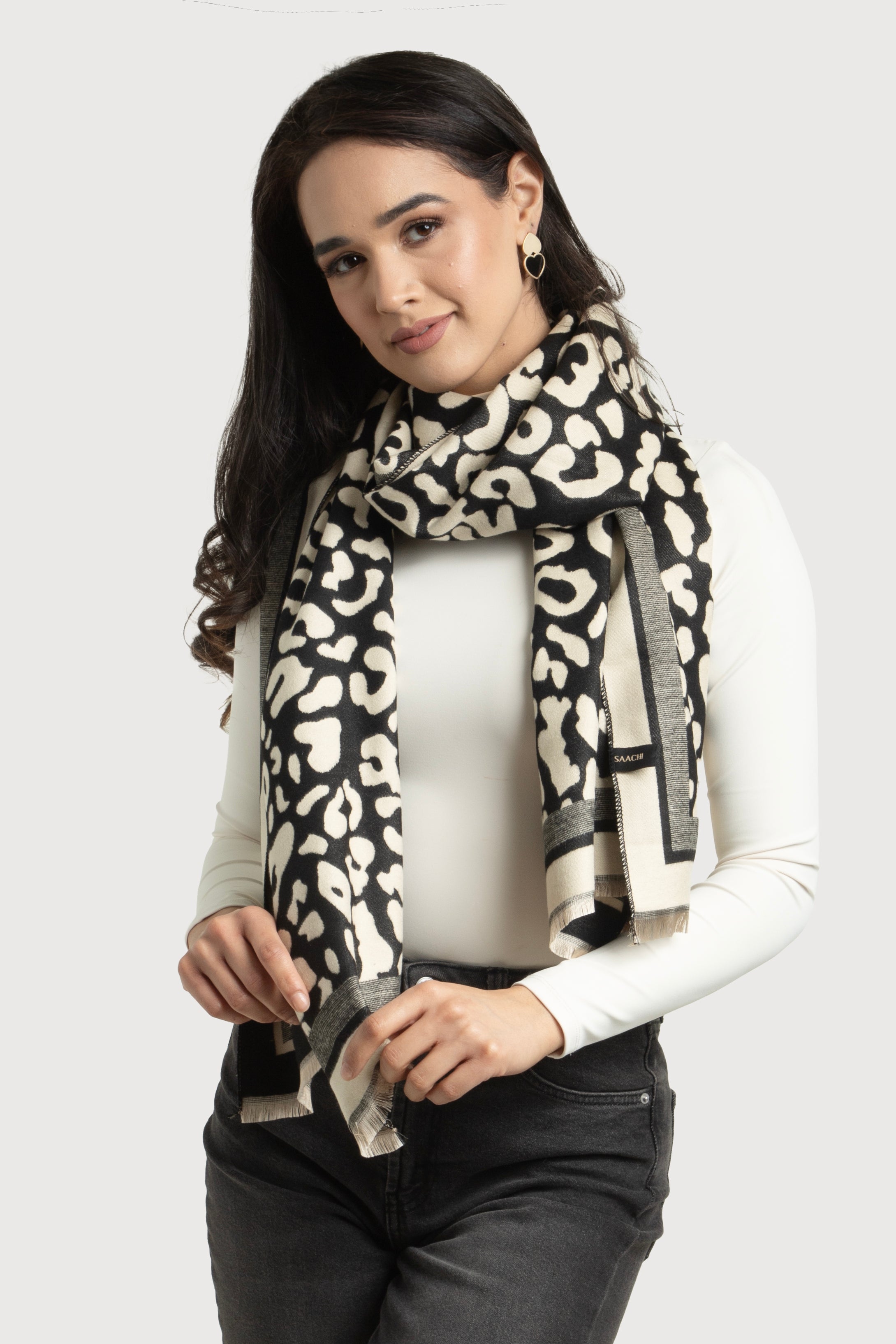 Two Tone Leopard Print Reversible Scarf - Soft Winter Fashion Accessory for Women - Perfect for Cold Weather, Outfits & Gift Giving