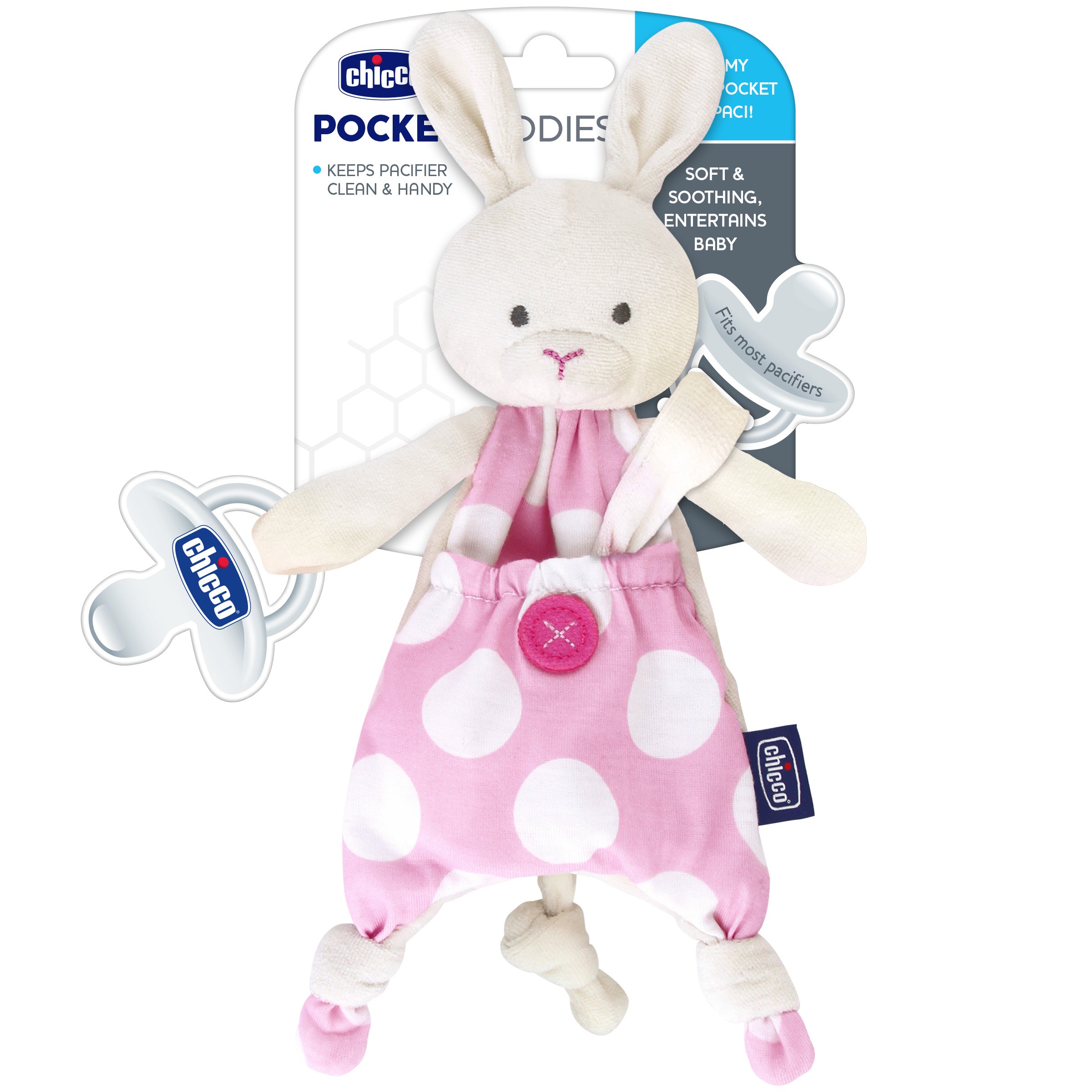 Chicco Pocket Buddies Soft Pacifier Lovey - Soothing Baby Security Blanket for Naptime & Travel | Cute Plush Toy for Infants & Toddlers