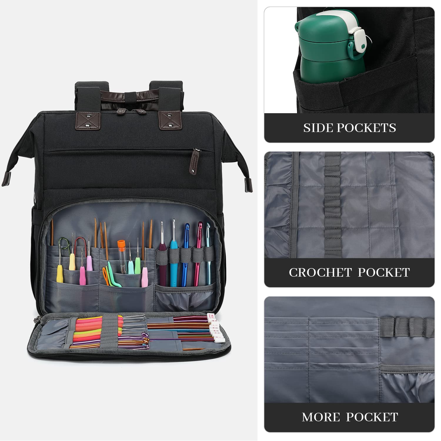 Crochet Backpack with USB Port - Yarn Storage Organizer for Travel & Knitting