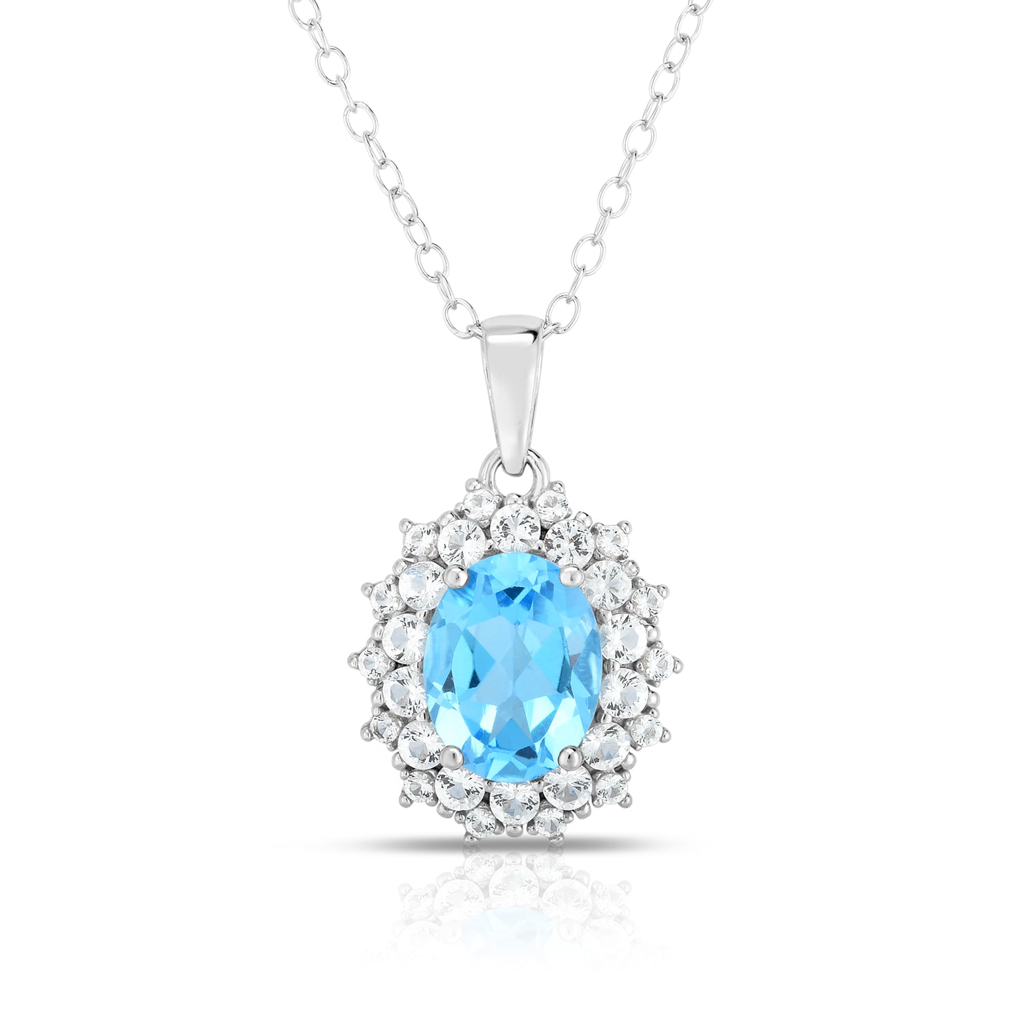 Blue & White Topaz Pendant Necklace - 925 Sterling Silver Jewelry for Women - Elegant Gift for Birthday, Anniversary & Valentine's Day - Perfect for Parties, Weddings & Everyday Wear