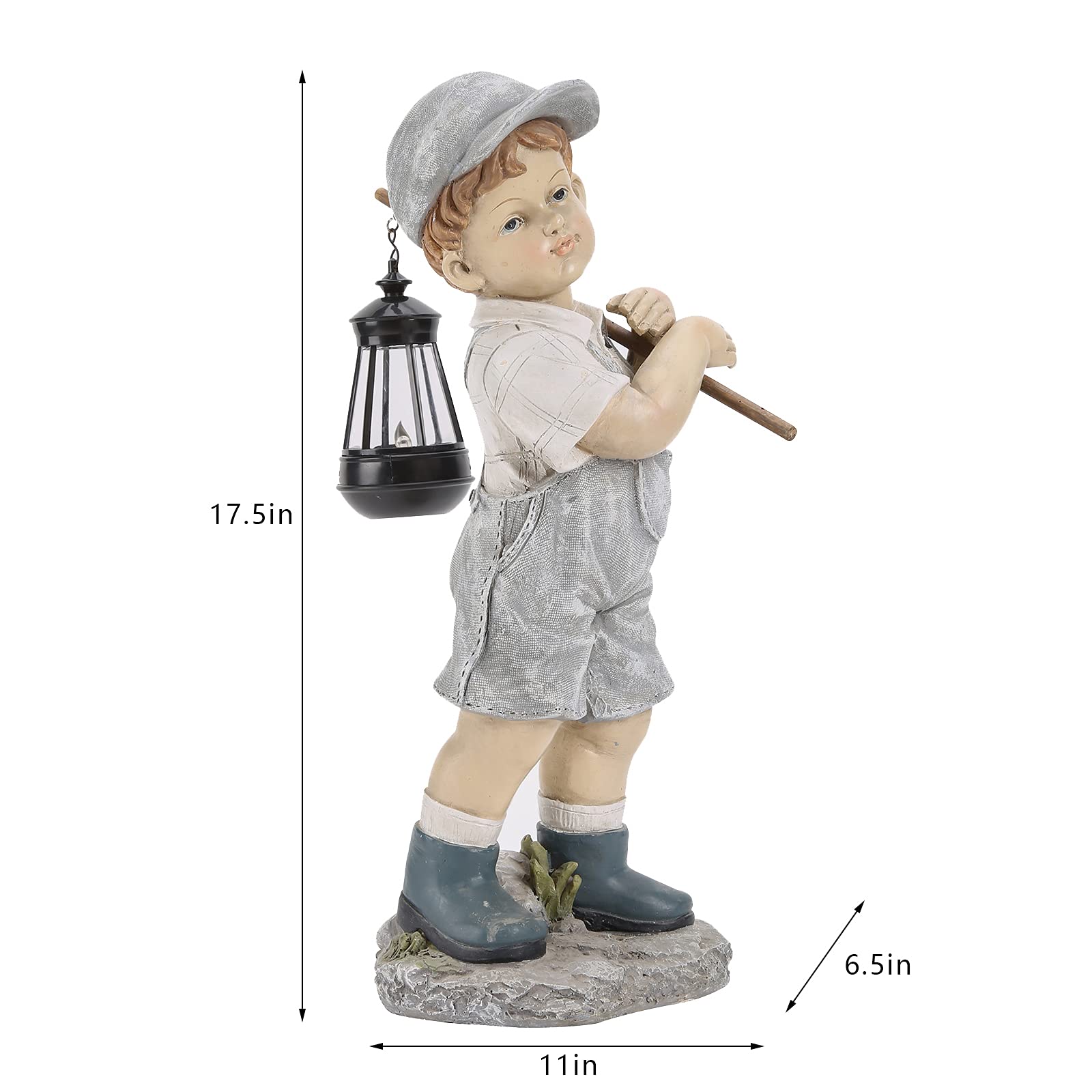 Solar Powered Boy Garden Statue with LED Lantern - 17.5