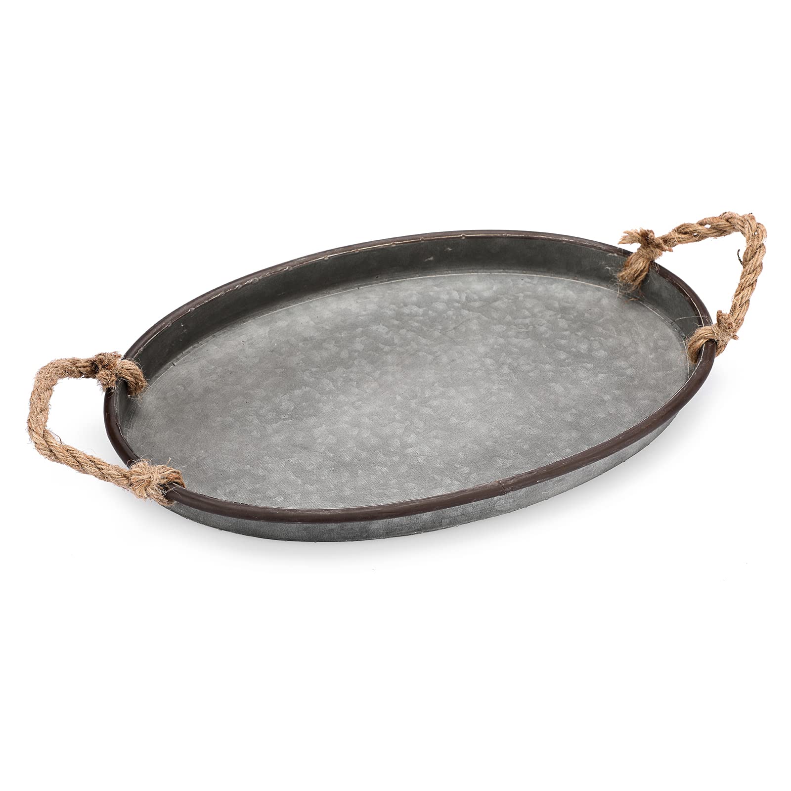 Galvanized Metal Oval Serving Tray with Rope Handle - Rustic Farmhouse Decor for Coffee Table, Weddings & Parties - Large Industrial Centerpiece for Home, Kitchen & Event Decorations