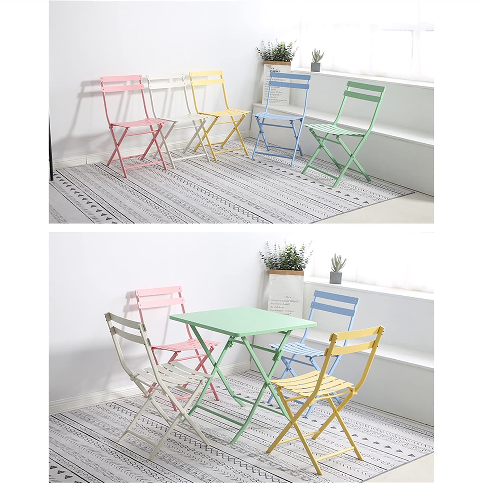 European-Style Wrought Iron Folding Dining Chair with Cushion - Foldable, Portable Balcony & Courtyard Seating Solution - Perfect for Outdoor Relaxation, Garden Parties & Small Space Living (Green)