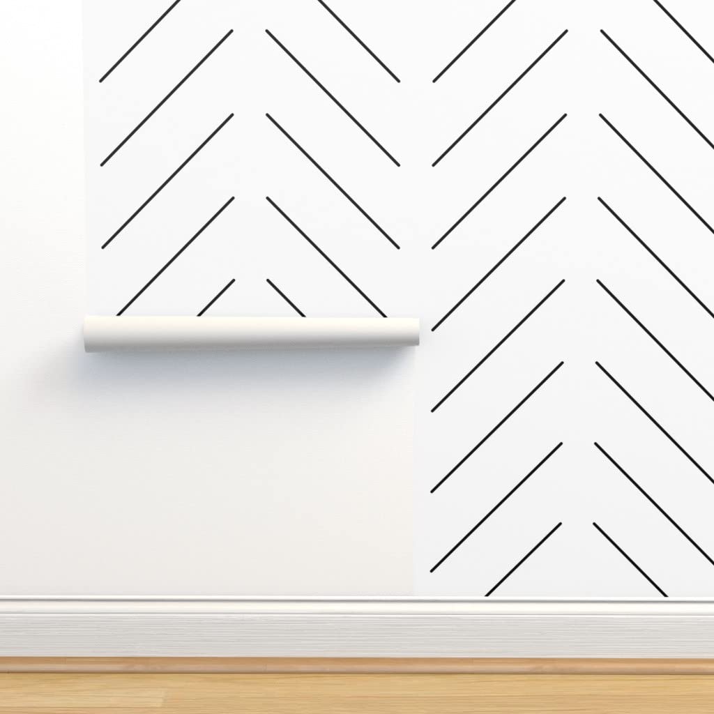 Commercial Grade Black & White Zig Zag Herringbone Wallpaper - Neutral Traditional Pattern by Spoonflower | Perfect for Modern Living Rooms, Bedrooms & Office Spaces
