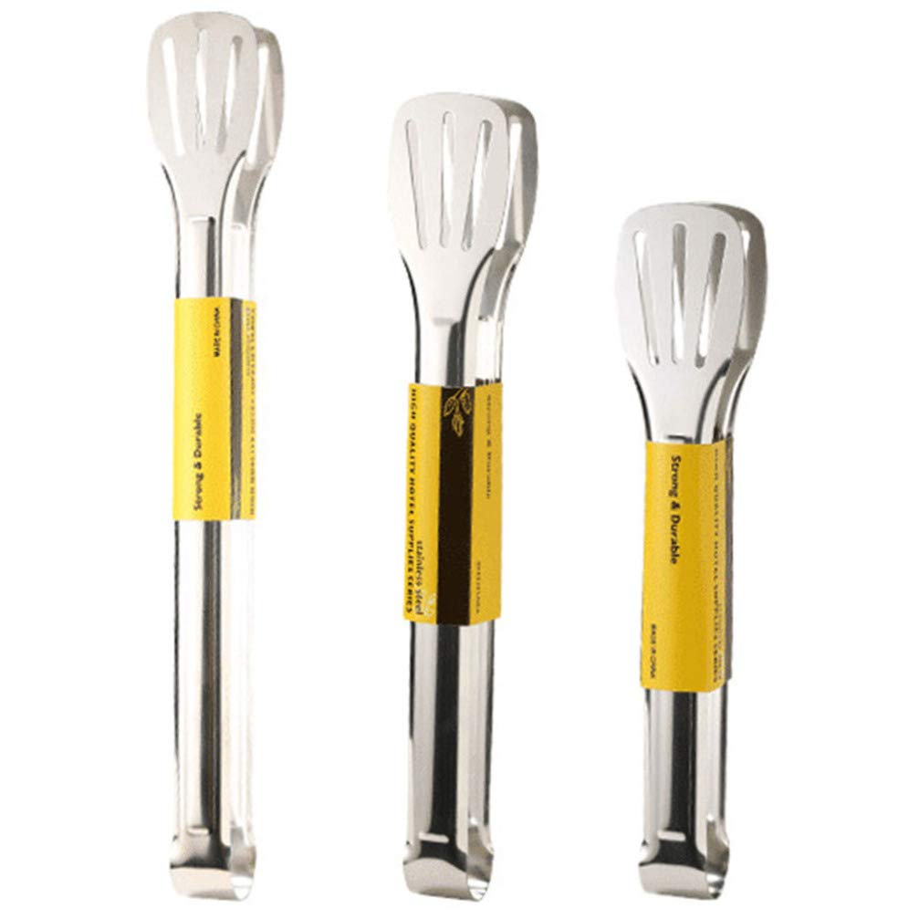 3-Piece Stainless Steel BBQ Tongs Set - Food Grade Safe Metal Cooking Tongs for Grilling, Baking, Steak, Toast & Bread - Perfect for Outdoor Barbecue, Kitchen & Camping Use
