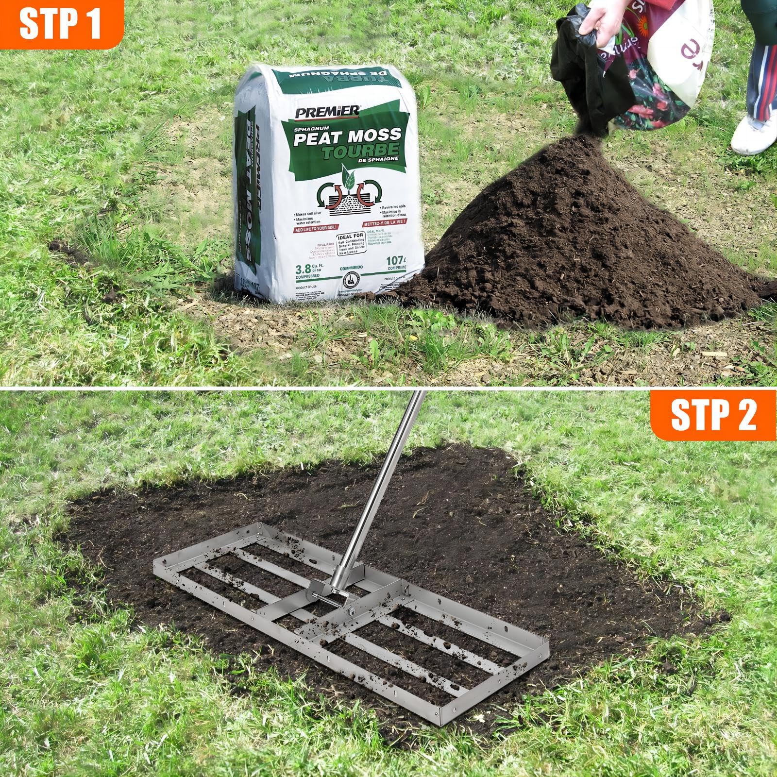 GARVEE 36x10 Heavy Duty Steel Lawn Leveling Rake - 180° Adjustable Landscape Rake for Topdressing, Soil Spreading & Grading | Perfect for Backyard, Garden, Golf Course, Farm & Pasture Maintenance