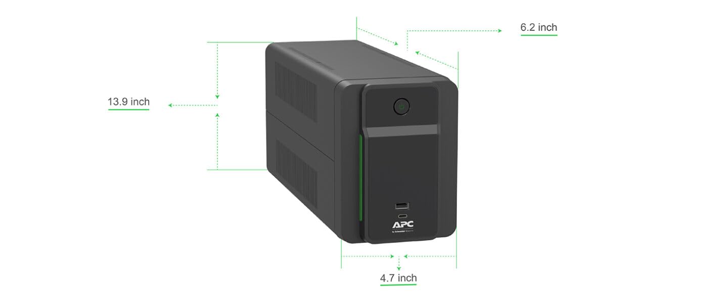 APC UPS 950VA Line Interactive UPS Battery Backup with AVR - BVK950M2 Uninterruptible Power Supply, 2 USB Ports (Type C & Type A), Black - Perfect for Home Office, Computer, Router & Electronics Protection