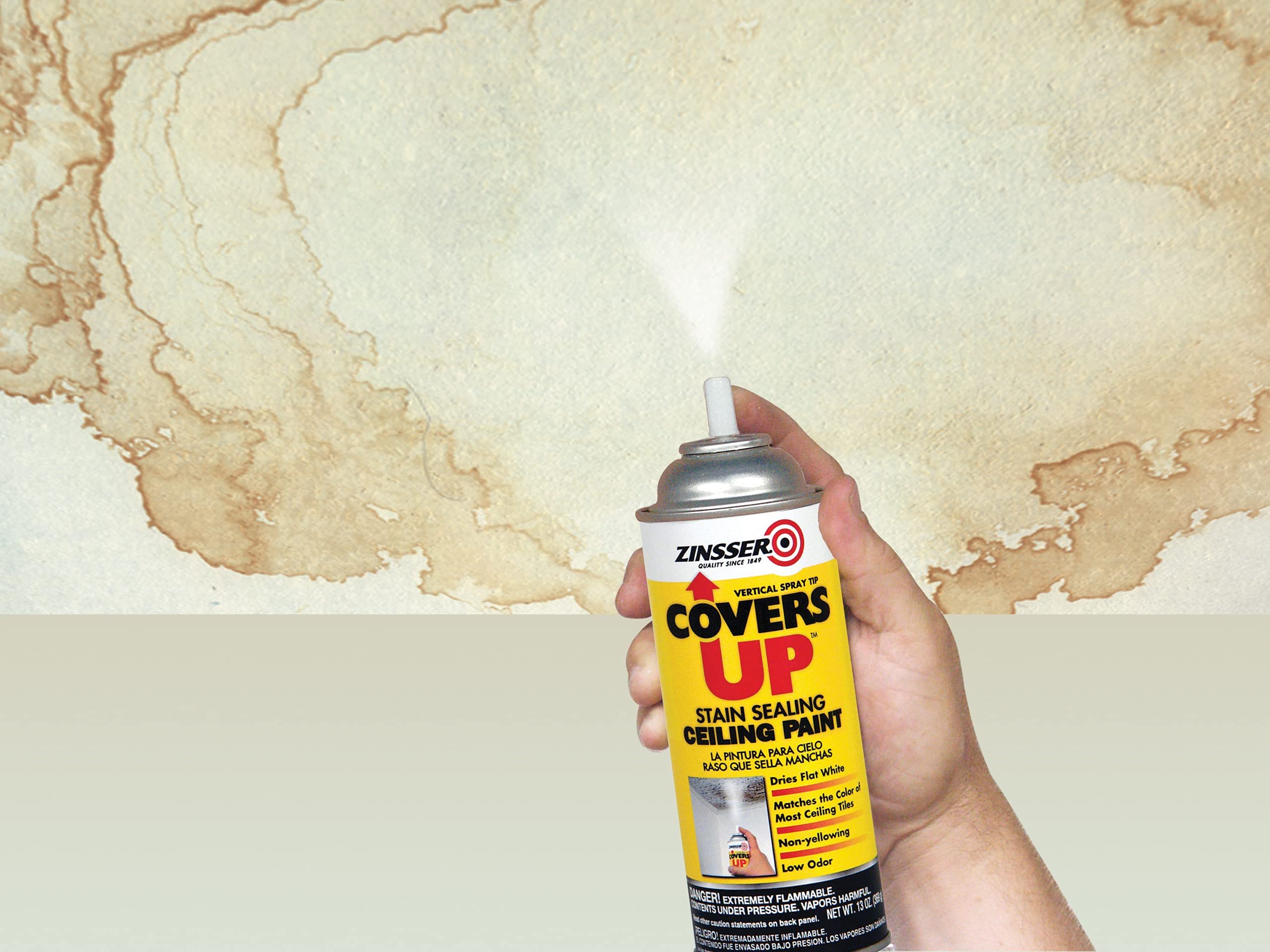 Zinnser 03688 Covers Up Stain Sealing Ceiling Paint, White - Premium Stain-Blocking Paint for Ceilings & Walls - Perfect for Bathrooms, Kitchens & High-Humidity Areas