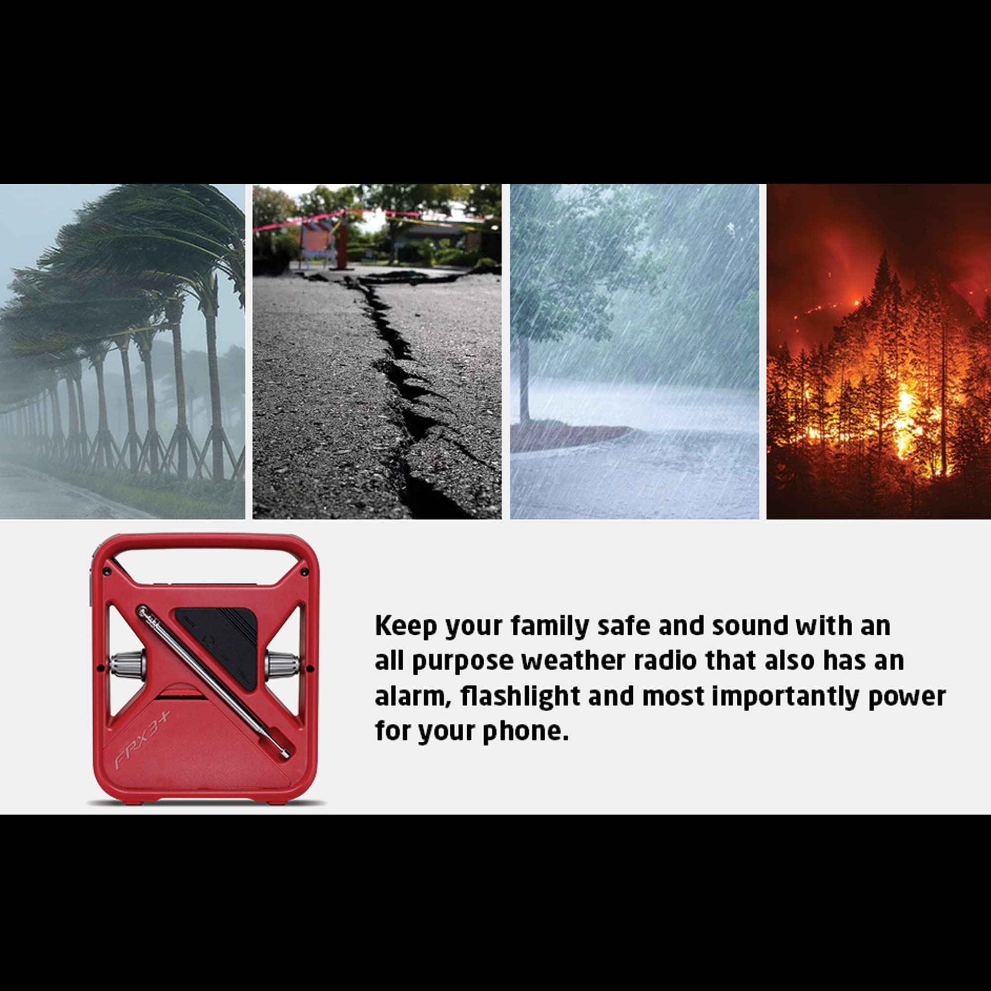 Eton FRX3+ Emergency NOAA Weather Radio with Digital Display - Solar & Hand Turbine Powered, Red LED Beacon, 7 Weather Bands & Phone Charger for Outdoor, Camping & Survival Kits (Red/Black)