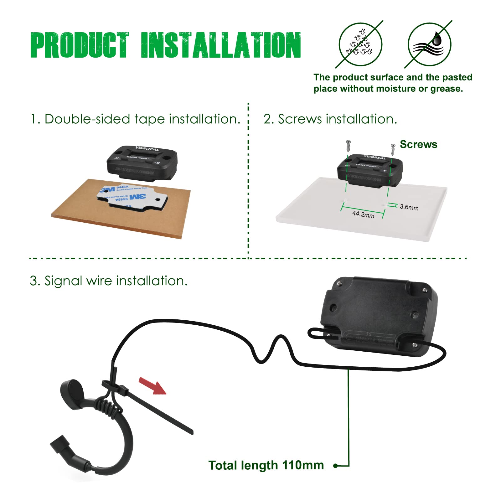 Yooreal Digital Hour Meter & Tachometer with Replaceable Battery - Waterproof RPM Gauge for Lawn Mowers, Generators, Chainsaws, Scooters & Small Engines - Perfect for Maintenance Tracking on Outdoor Power Equipment