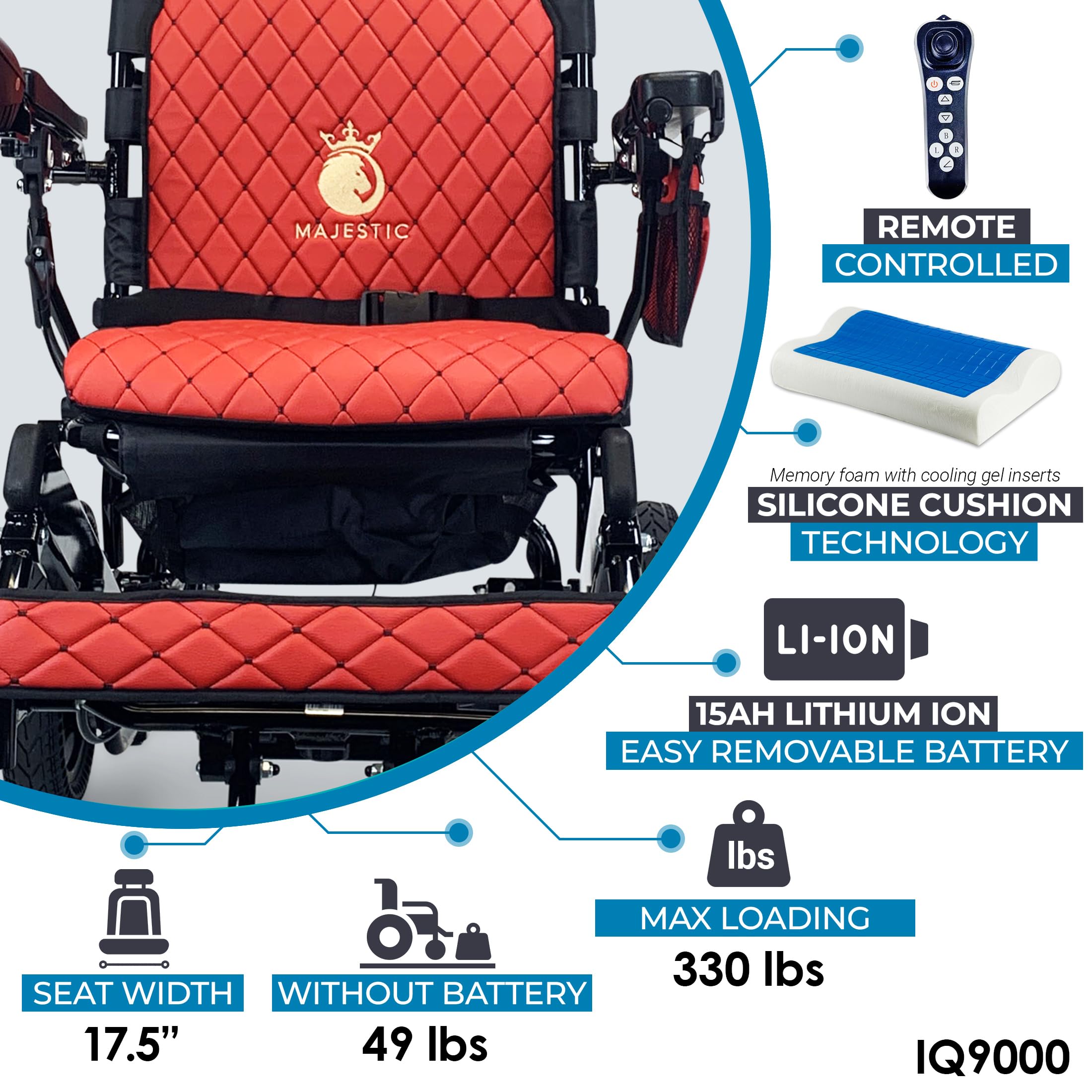 Majestic IQ-9000 Lightweight Foldable Electric Wheelchair for Adults & Seniors - 19 Mile Range, 17.5