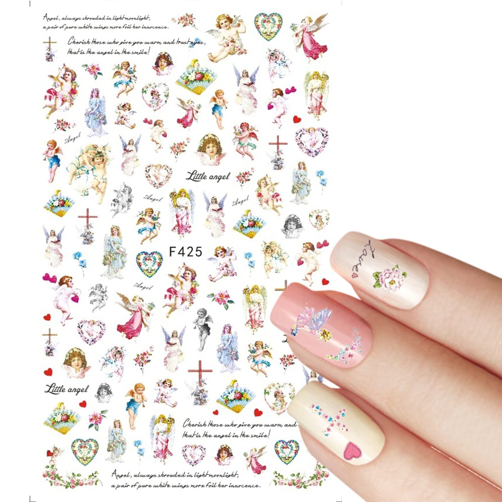 3D Self-Adhesive Nail Stickers - Baroque Flower & Leaf Nail Decals for Women & Girls | Colorful Mixed Angel Valentine's Day Nail Decorations | Perfect for Parties, Weddings, and Special Occasions